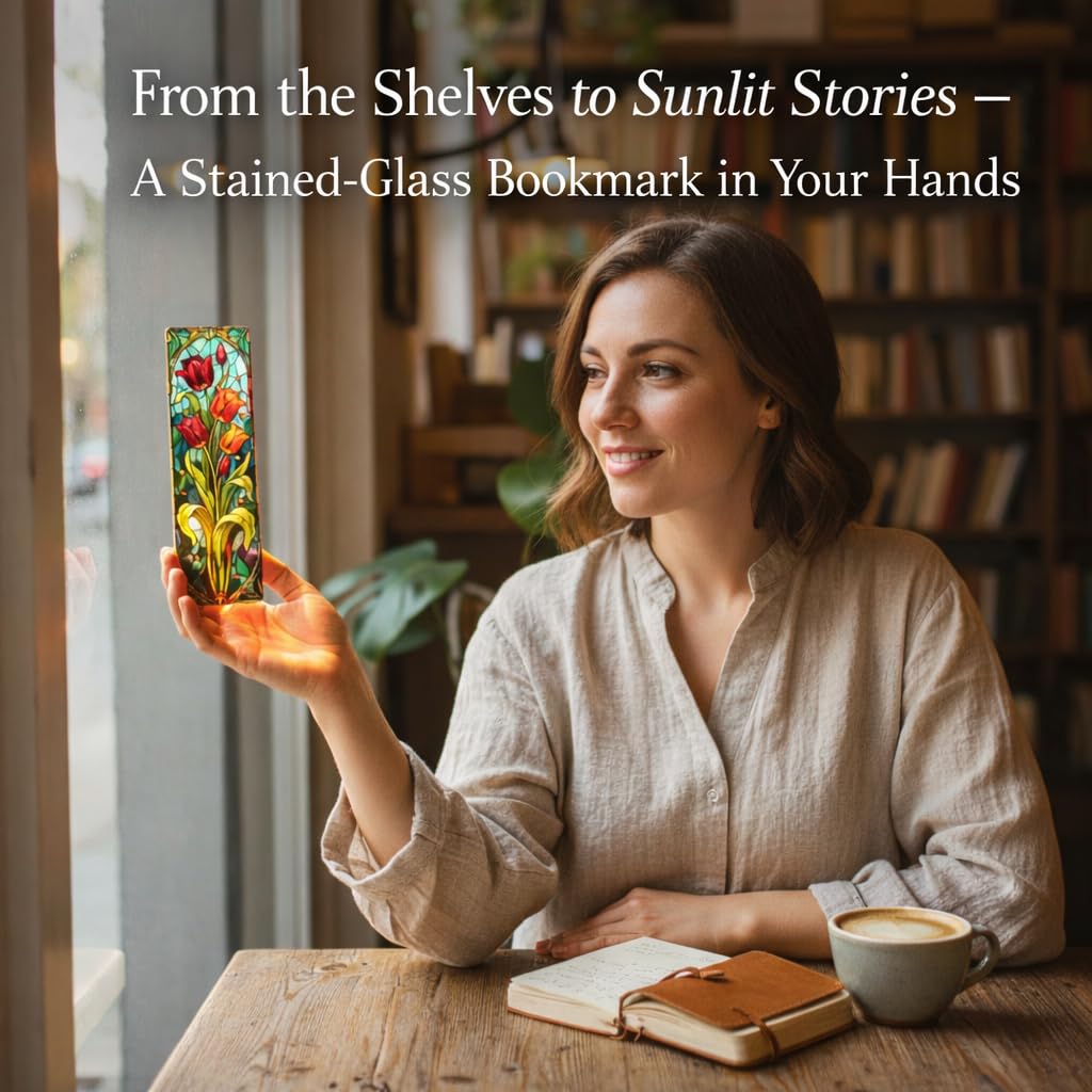 Photo 1 of 10 Pcs Stained Glass Flower Bookmarks - Floral Transparent PVC Book Marks Set, Art Nouveau Style Page Markers for Book Lovers and Readers
