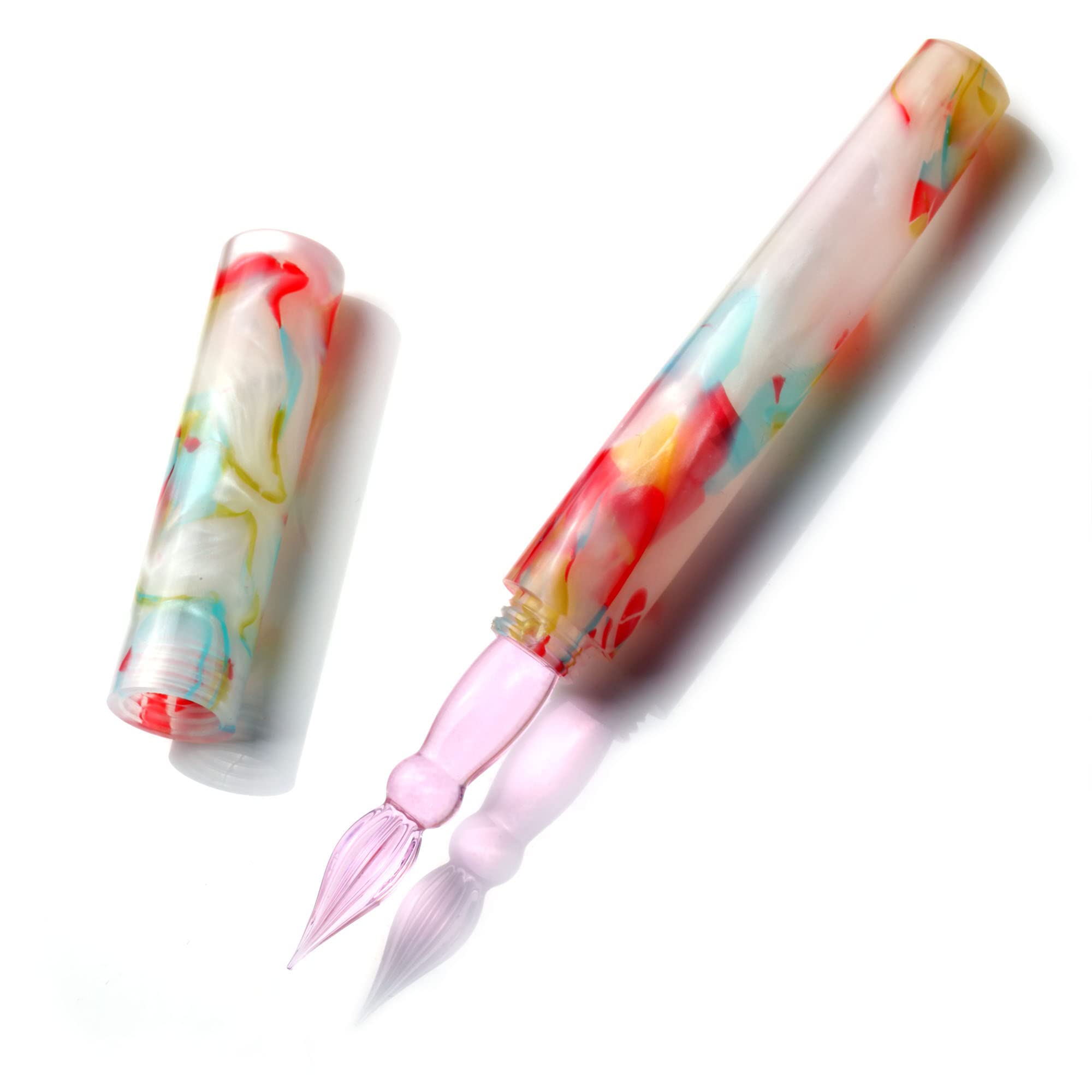 Japanese Glass Dip Pen White Flowers Handcraft Twist Calligraphy