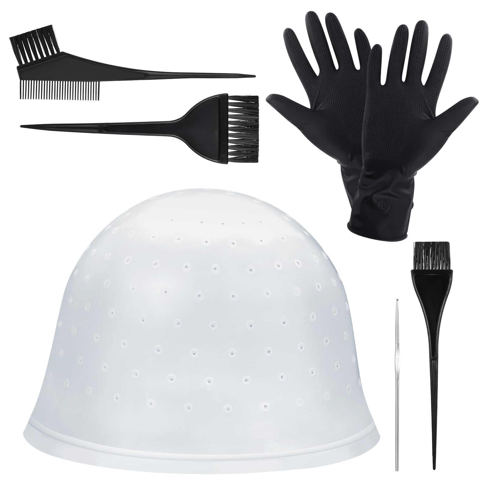 7 Pcs Bonnet Meches Cheveux Trous Pré-percés Bonnet Meche Cheveux Professionnel Kit Coloration Cheveux Bonnet pour Meches et Balayage Casquette pour Coloration pour Femmes Filles