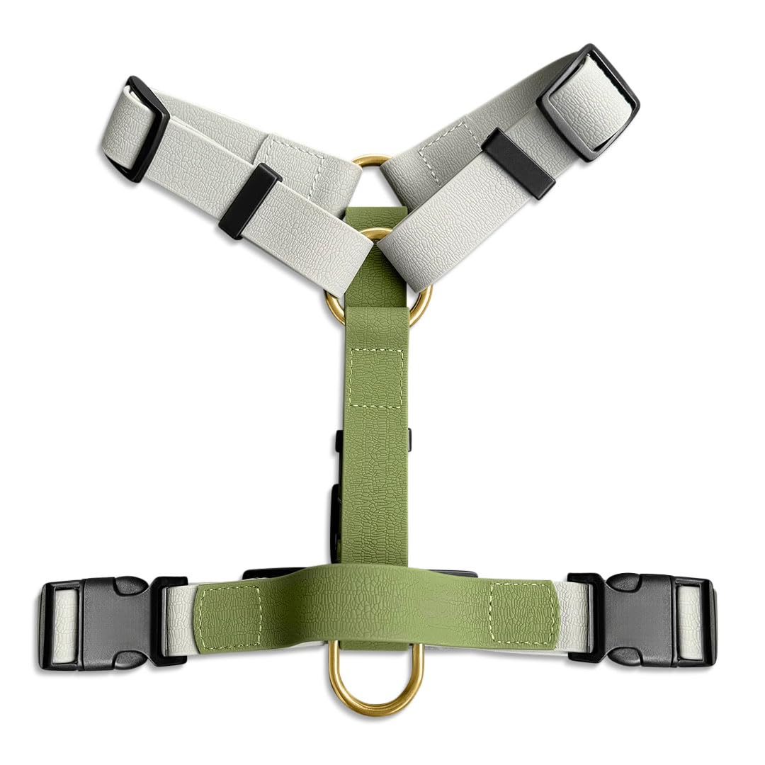 arnés para Perros, Hecho a Mano, 5 Puntos Ajustable, Impermeable, Made in Germany, para Perros pequeños a Muy Grandes, arnés de Paseo, Pecho y Entrenamiento (L/XL, Gris/Verde)
