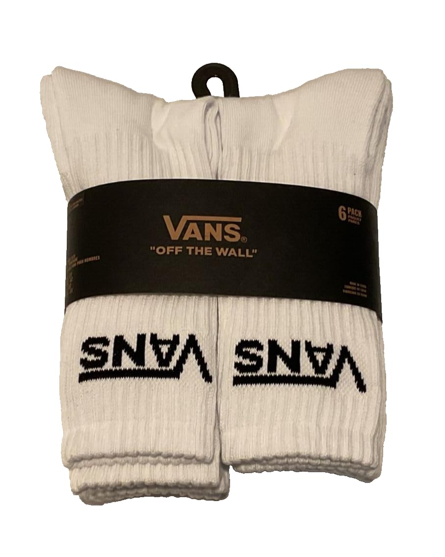 Vans Classics Crew Sock 6-Pack, White, 8.5-13 UK
