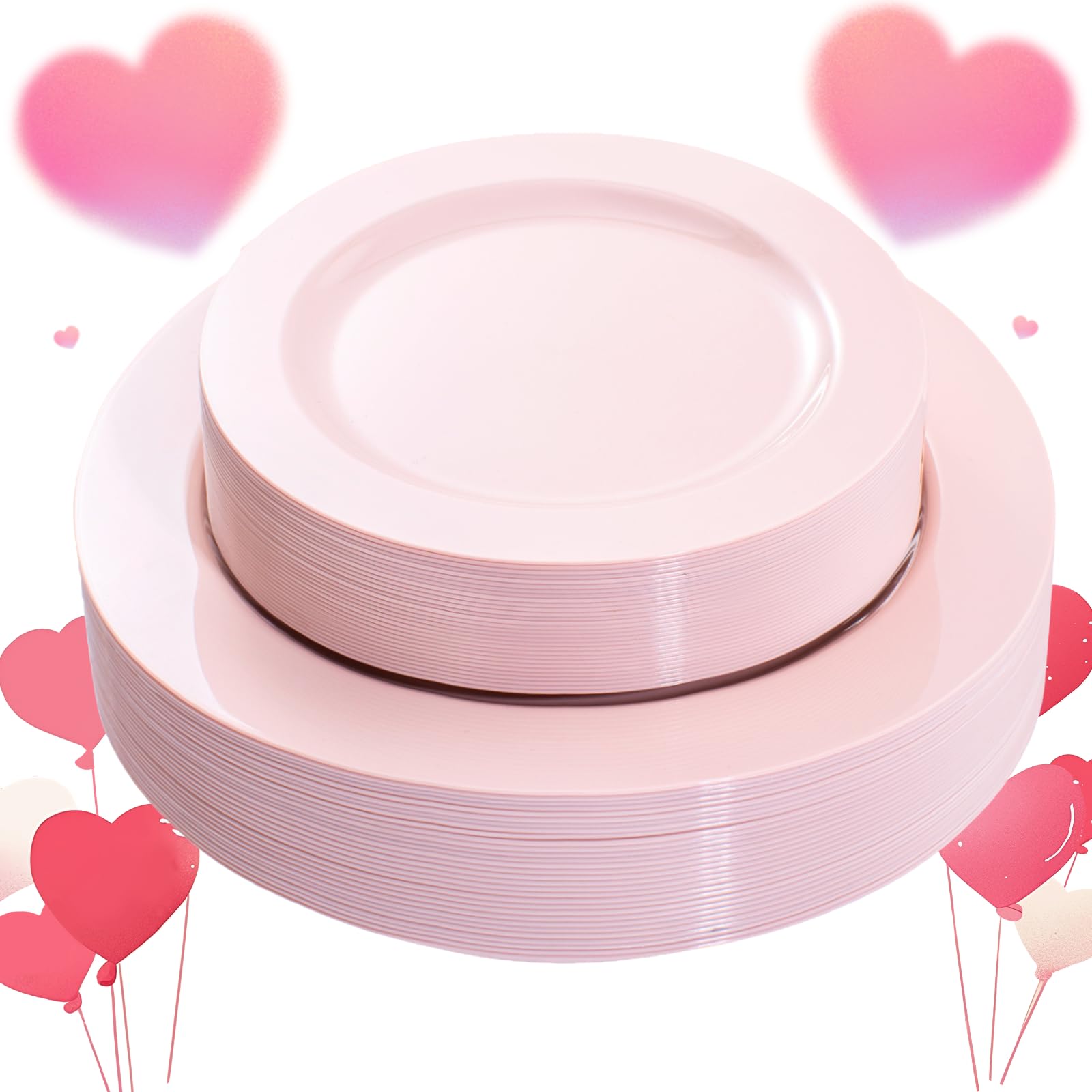 FLOWERCAT 60PCS Pink Plastic Plates - Heavy Duty Pink Plates Disposable for Easter Party&Valentine's Day/Wedding - serving 30 guests Include 30PCS
