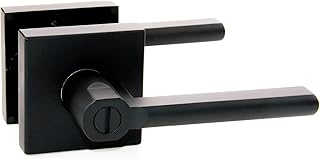 Matte Black Door Lock Door Handles, Privacy Keyless Entry Door Lock for Home Bedroom Bathroom, Square Black Door Handle Door Handle with Lock, Interior Exterior Entry Door Knob, Sanmote Inc. (Privacy (Lock))
