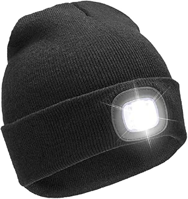 RockJock Mens Ladies Kids Long Lasting Warm LED Light Rechargeable USB beanie hat 3 Brightness Options for Camping, Walking, Running, Cycling