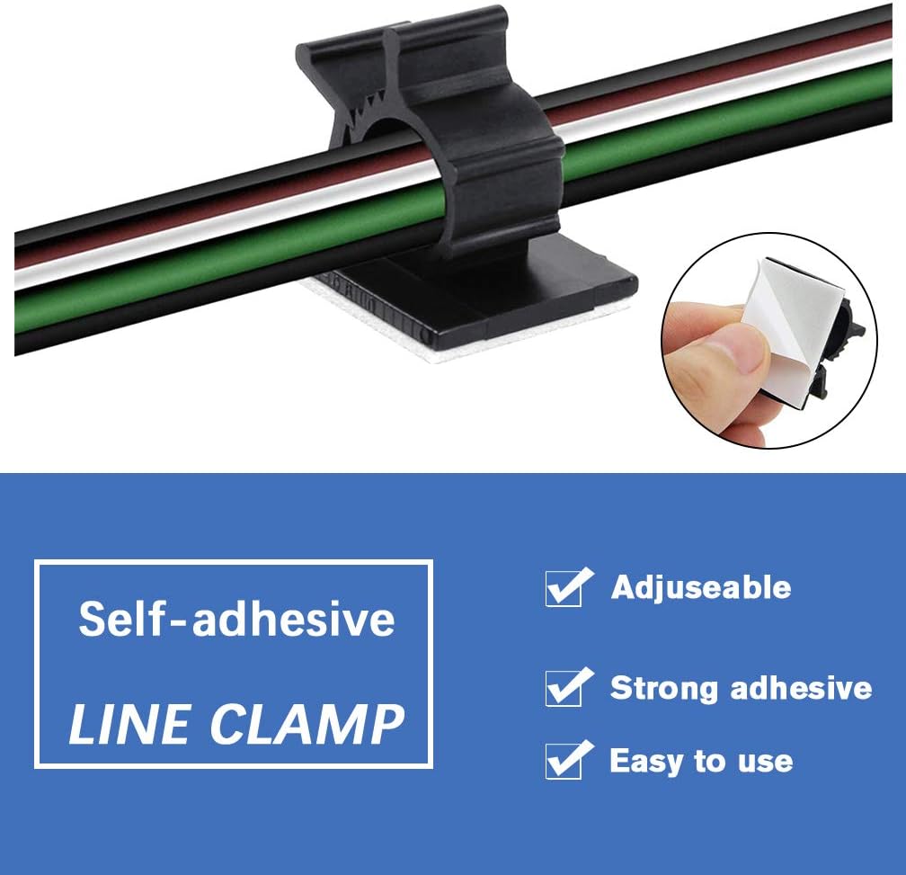 Viaky 30 Pcs Black Cable Wire Clips Adjustable Nylon Wire Holder Adhesive Cable Management Suitable for Maximum Diameter 0.4 inch (10.3mm) Cables