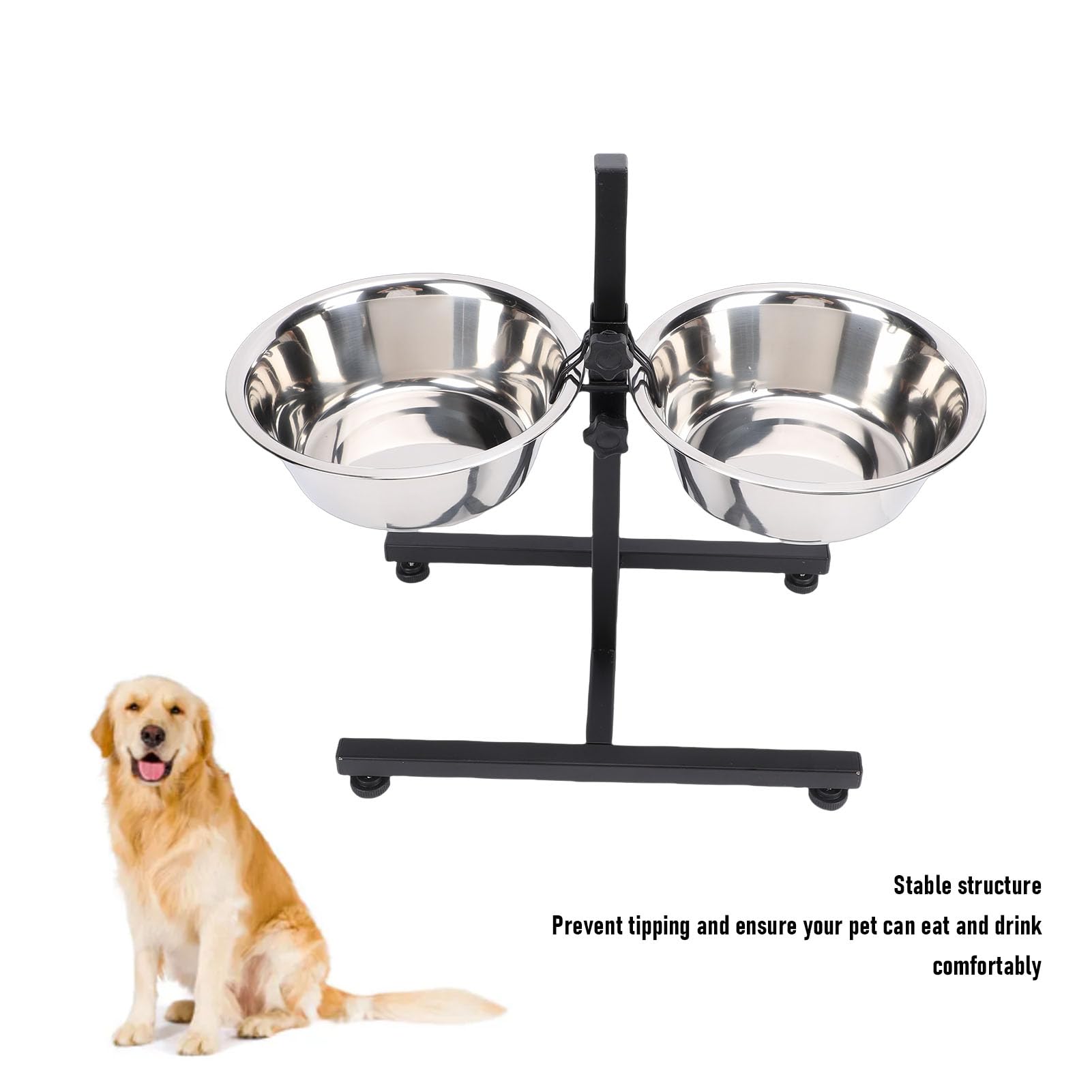 Cuencos elevados para Perros, Soporte de comedero para Mascotas de Altura Ajustable con Cuencos Dobles de Acero Inoxidable