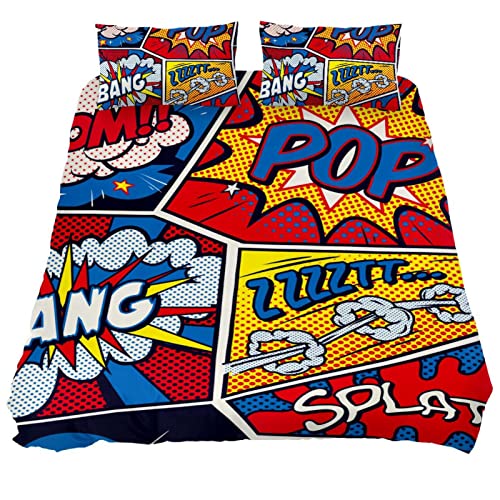 Xinxunfushi Pop Art Duvet Cover Set, Bedding Sets With Zipper Closure,1 Duvet Cover + 2 Pillow Shams, Queen Size, No Comforter #TOP1