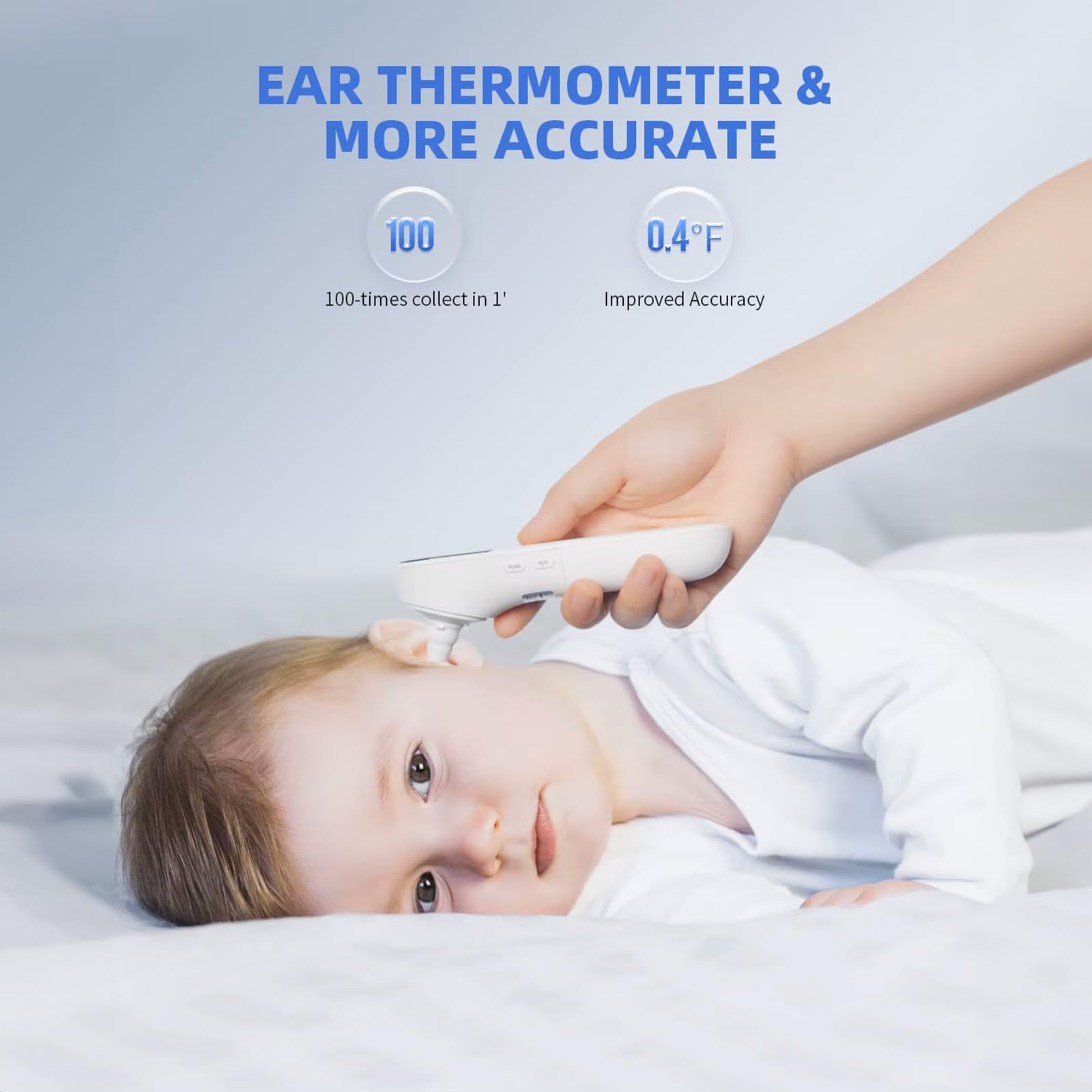 Thermomètre Frontal et Auriculaire Bebe et Adultes - Alerte Fièvre - Mesure Température Nourriture - Haute Précision - Écran LCD - Certifié CE et ISO13485 - Mémoire 32 dernières Mesures
