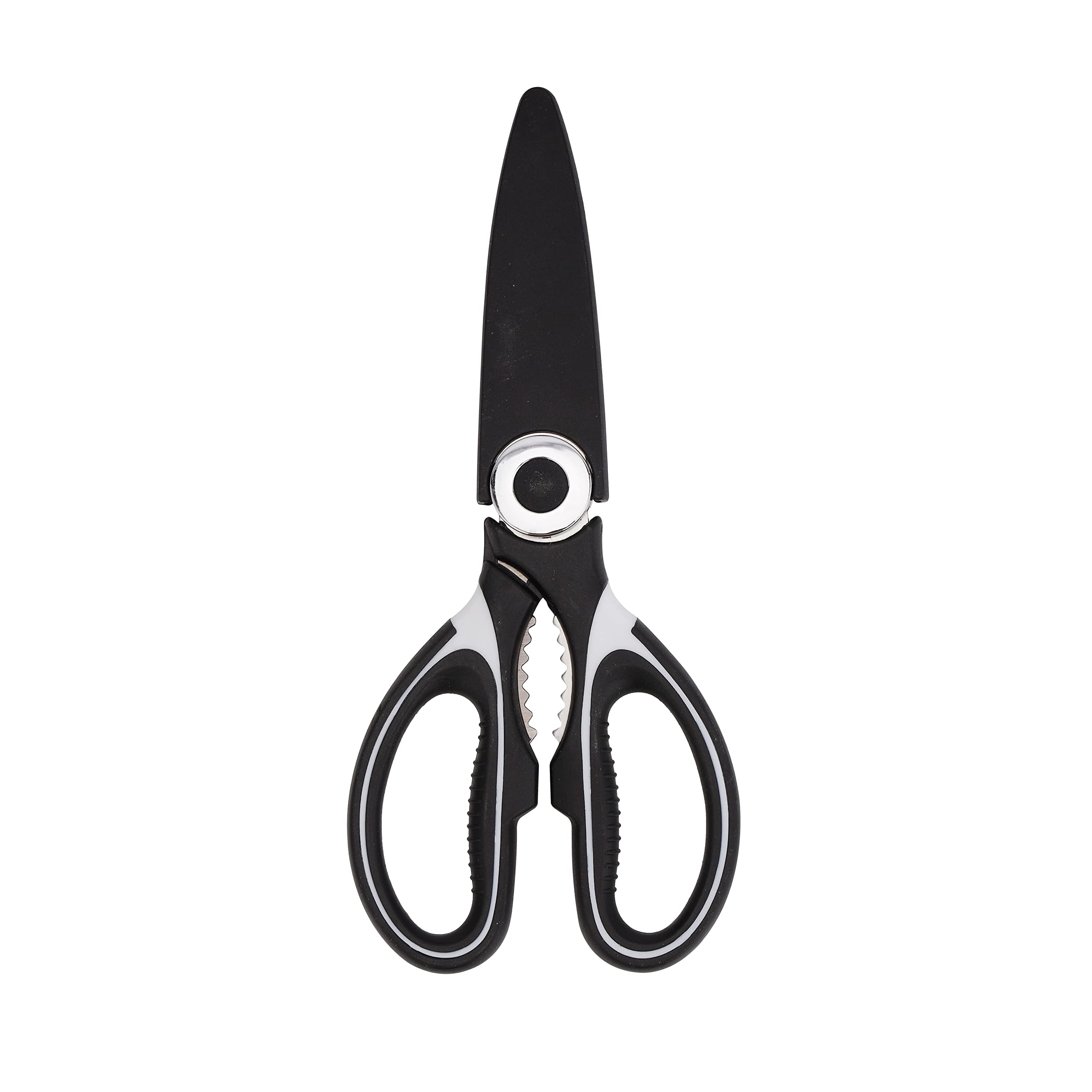 Royalford 3-IN-1 Kitchen Scissor- RF10498 Includes Scissors, Perfect for cutting Fish, Meat, etc Dishwasher-Safe and Includes a Blade Protection Cover Black and Silver