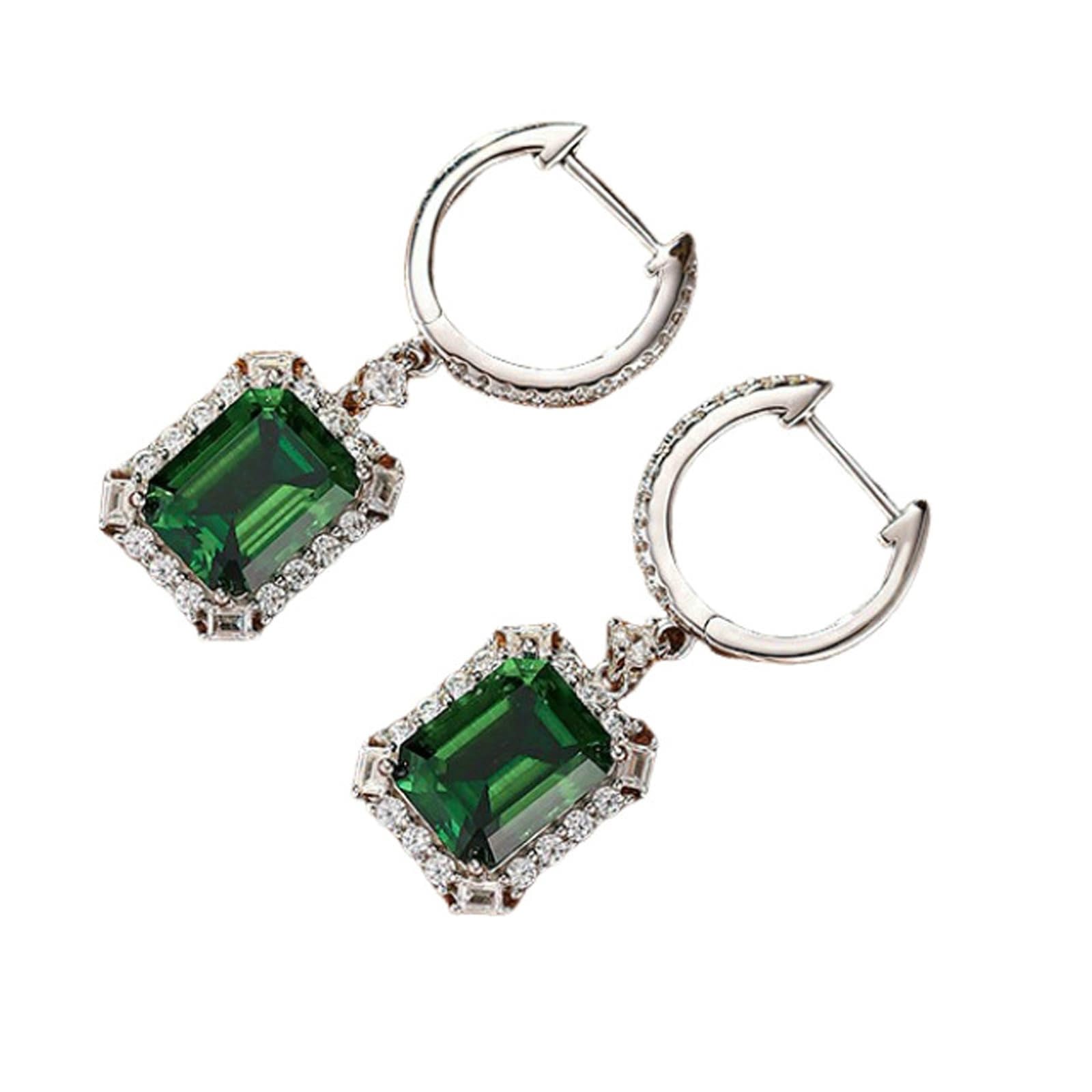 KnSam Creole Hoop 18K białe złoto próby 750 prawdziwe 4 ct laboratorium stworzone szmaragdowe kolczyki klasyczne szlif szmaragdowy zielony, kolczyki damskie małe z moissanit Au750 Gold