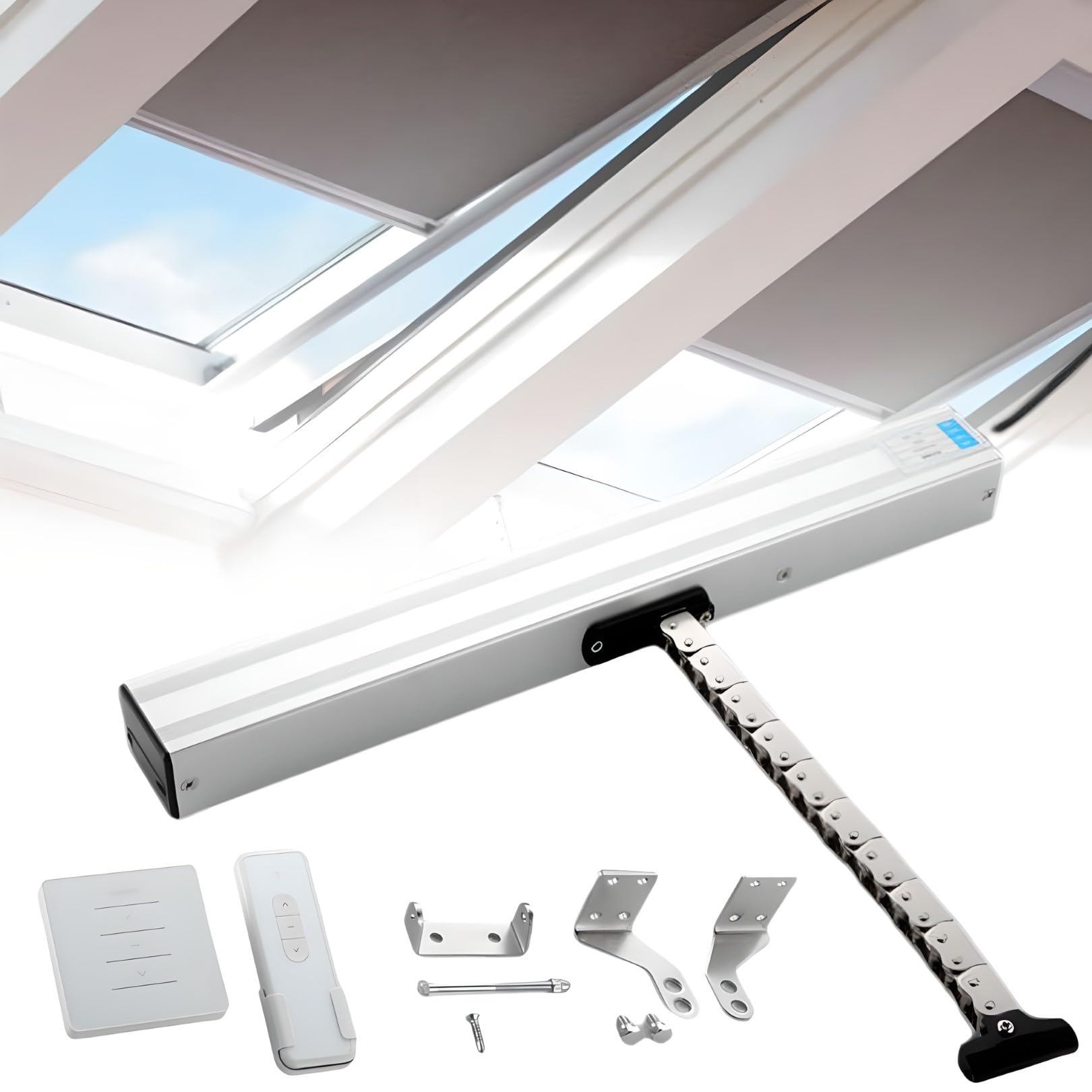 Smart Elektrischer Fensteröffner mit Fernbedienung & Wandschalter, verstellbarer Hub, 300 mm - 1000 mm, ideal für Dachfenster und Dachlüftungsgitter