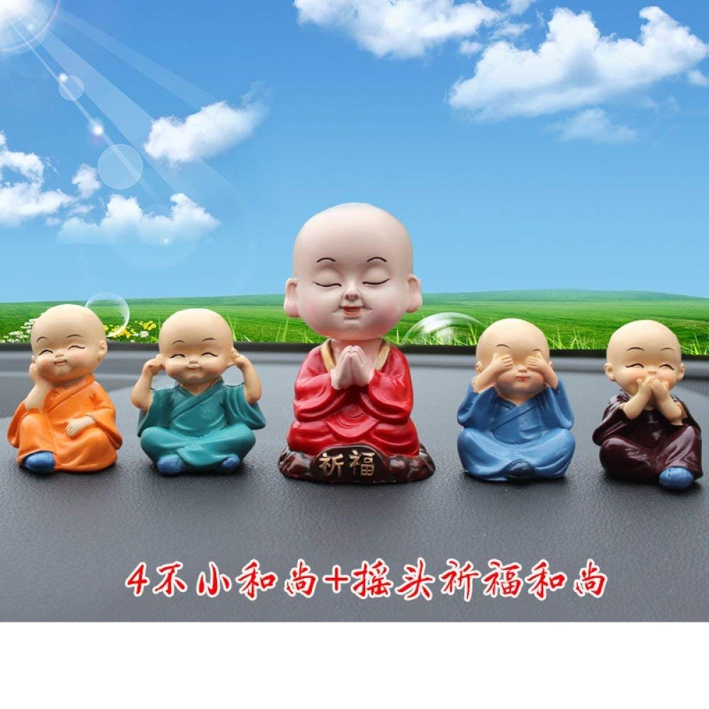Petite statue Bouddha résine anti-stress : 5 mini moines Kung Fu de bureau