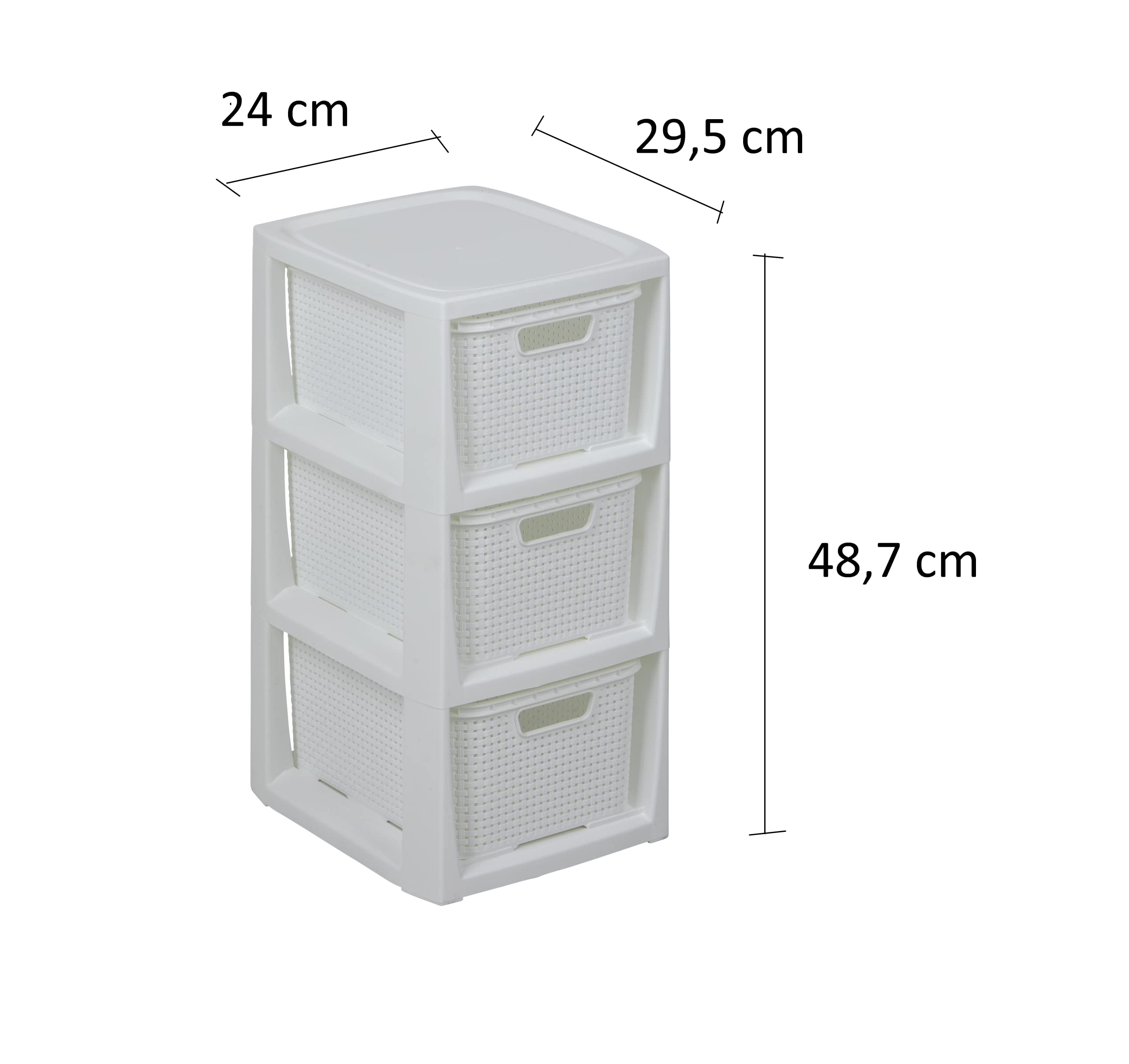 BranQ - Home essential - Estantería en diseño de ratán, plástico polipropileno sin bisfenol A, color blanco, 29,5 x 24 x 48,7 cm, 3 cestas