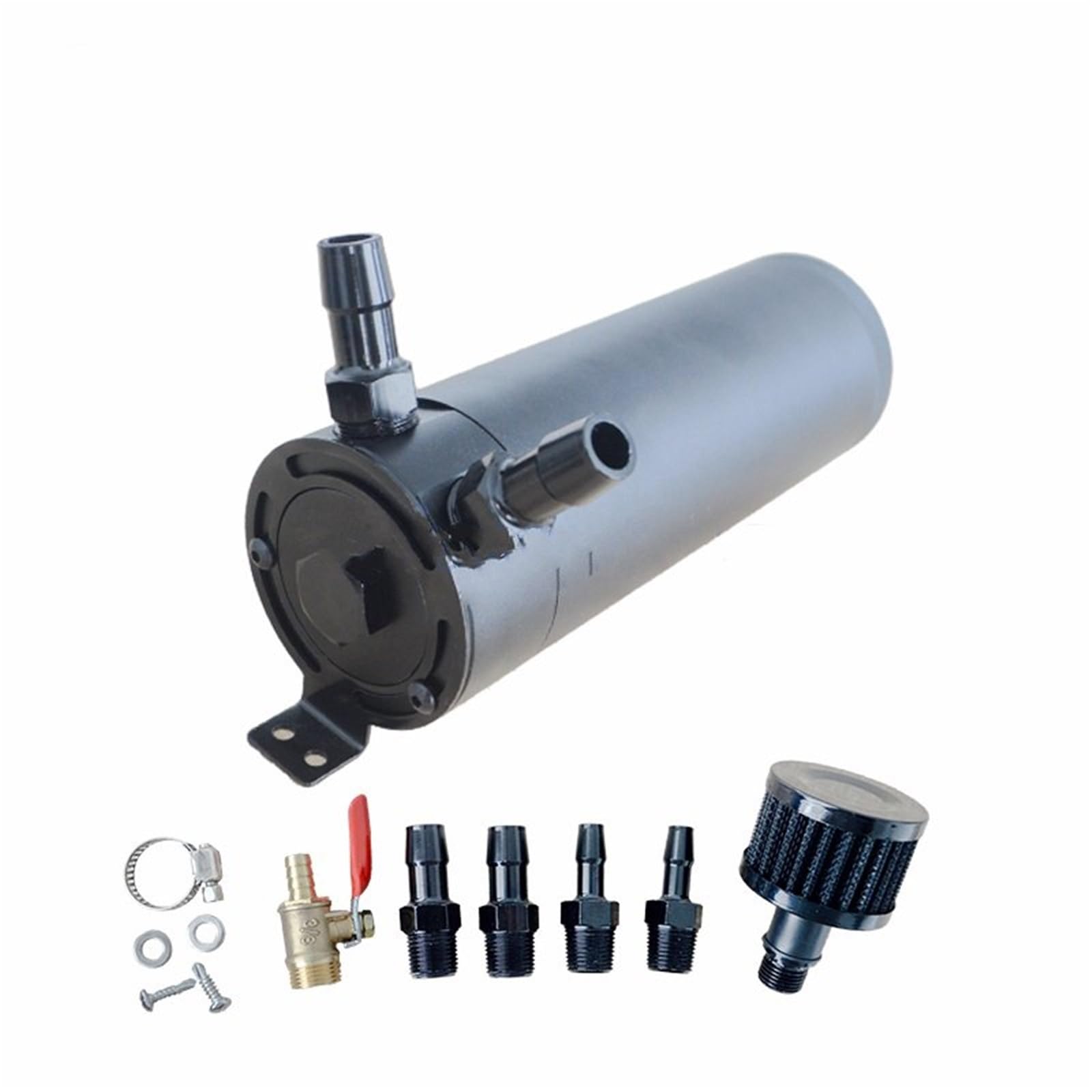 Depósito de desbordamiento Deflector de aluminio Lata captura aceite 500 ml Tanque 2 puertos con filtro ventilación depósito separador
