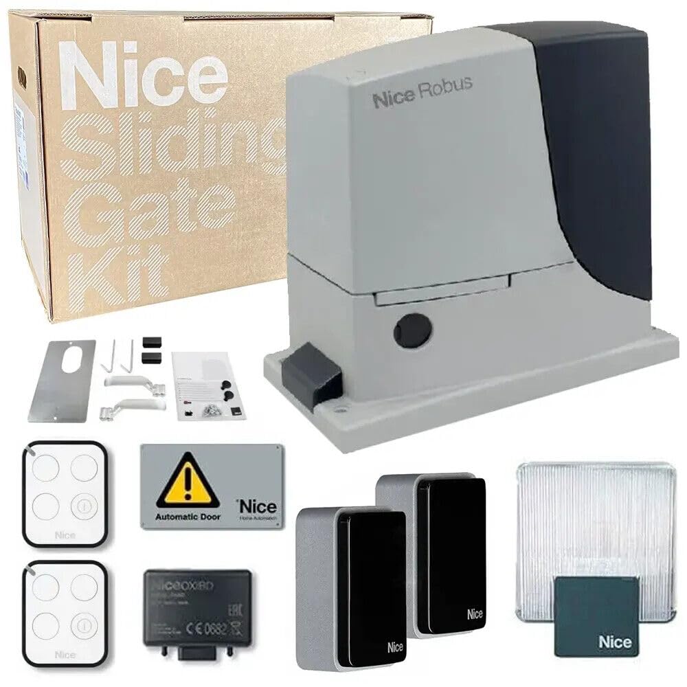 Kit ROBUS 1000 BD NICE Automazione cancello scorrevole 1000Kg 24V RB1000BDKCE con telecomandi, fotocellule, lampeggiante