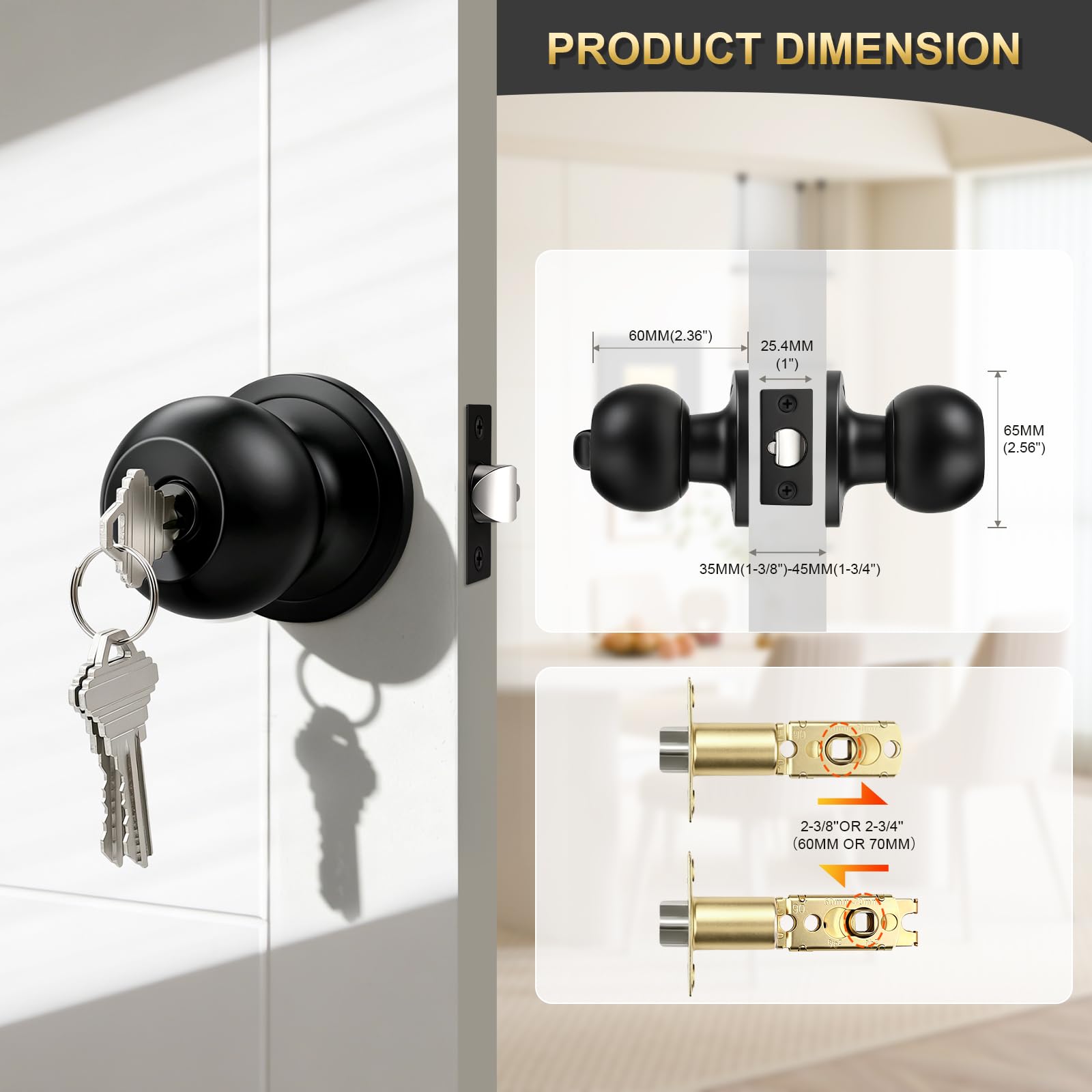 Matte Black Keyed Entry Door Knobs - 2 Pack -5