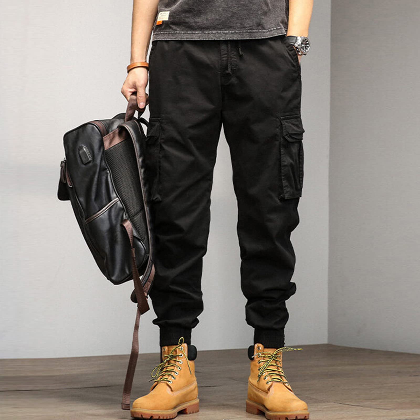 SRZYMJ Cargohose Herren Stretch Sommer Jogginghose grau Freizeithosen Lang Outdoor Kleidung Trainingsshorts Sporthose lang Softshellhose Winter Thermo Unterhose männer Winter Trekkinghose Schwarz M