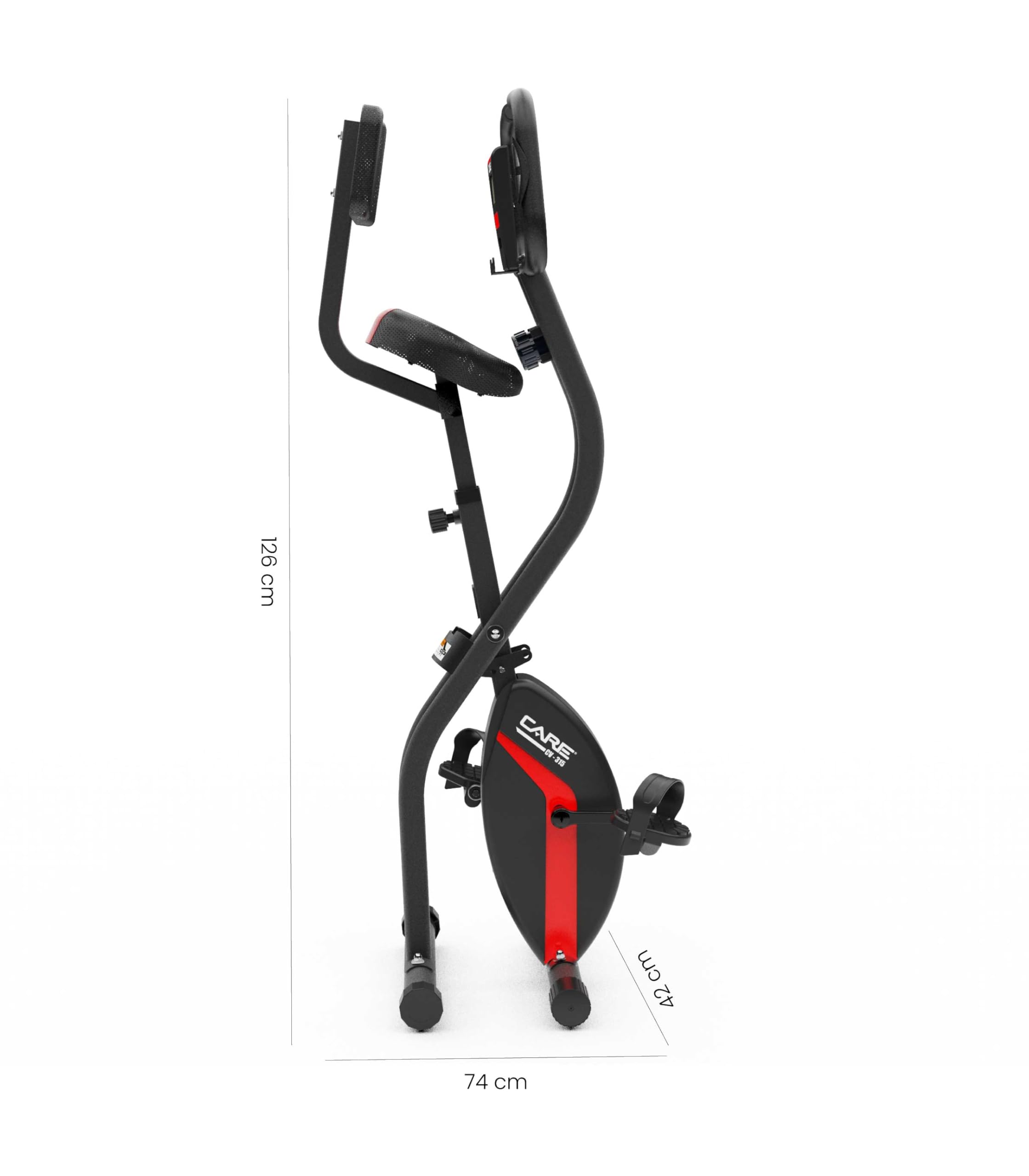 Care Fitness - Cyclette Pieghevole - CV-315-7 Funzioni - Pedali ponderati & Sanglati per una buona Tenuta - 10 Livelli di Resistenza - Frenata Magnetica