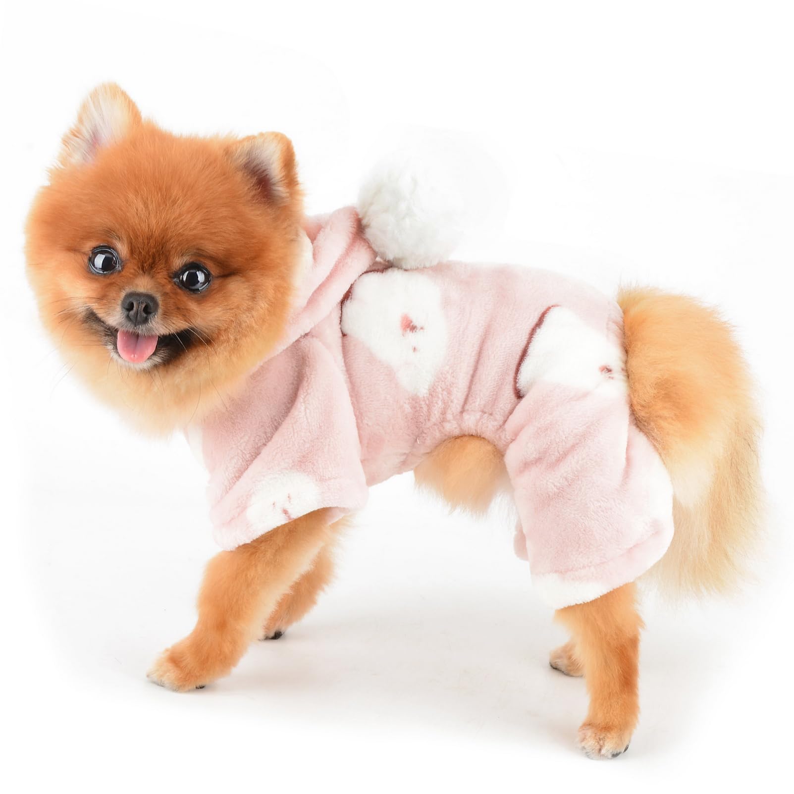 Amazon.co.jp: かわいい犬柄フリースパーカーパジャマ ポンポンフード