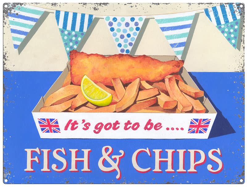 Small (150 x 200mm) Metal Sign - Fish and Chips, Multicolour