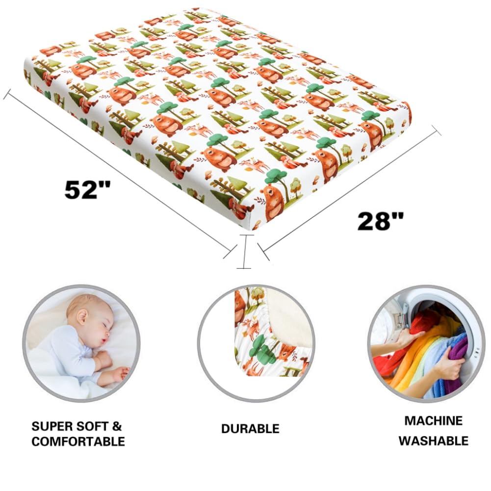 Juego de 4 sábanas ajustables unisex para cuna de bebé, diseño de animales del bosque, madera neutra, para bebés niños o niñas, blanco y negro