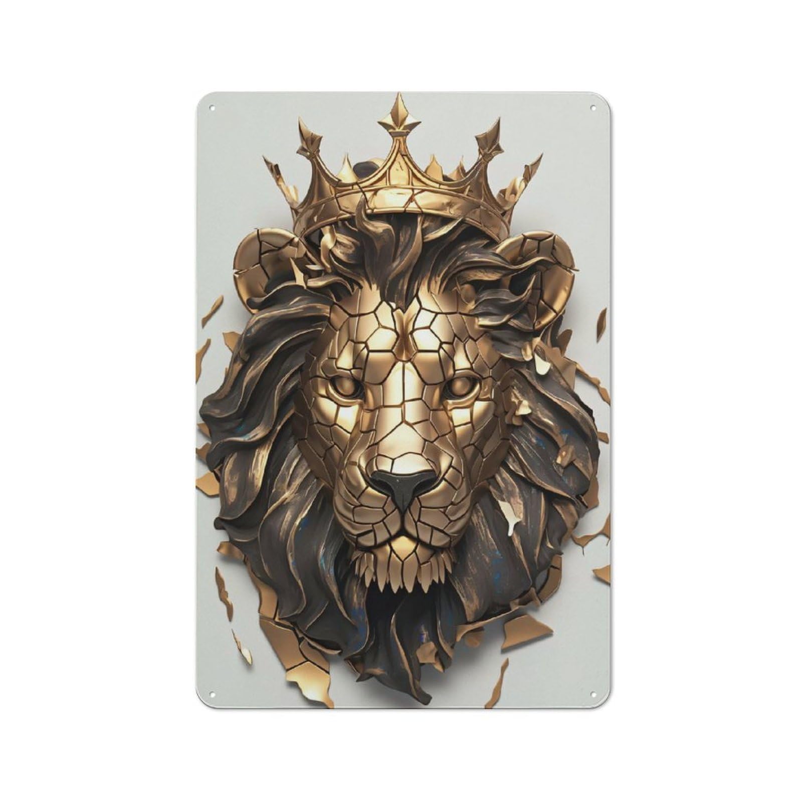 Junmoney Style-18 Golden Lion Head With Crown Rustic Metal Wall Decor 30X20cm, Decorative Metal Plaque For Shed, Garden Room, Porch Or Garage