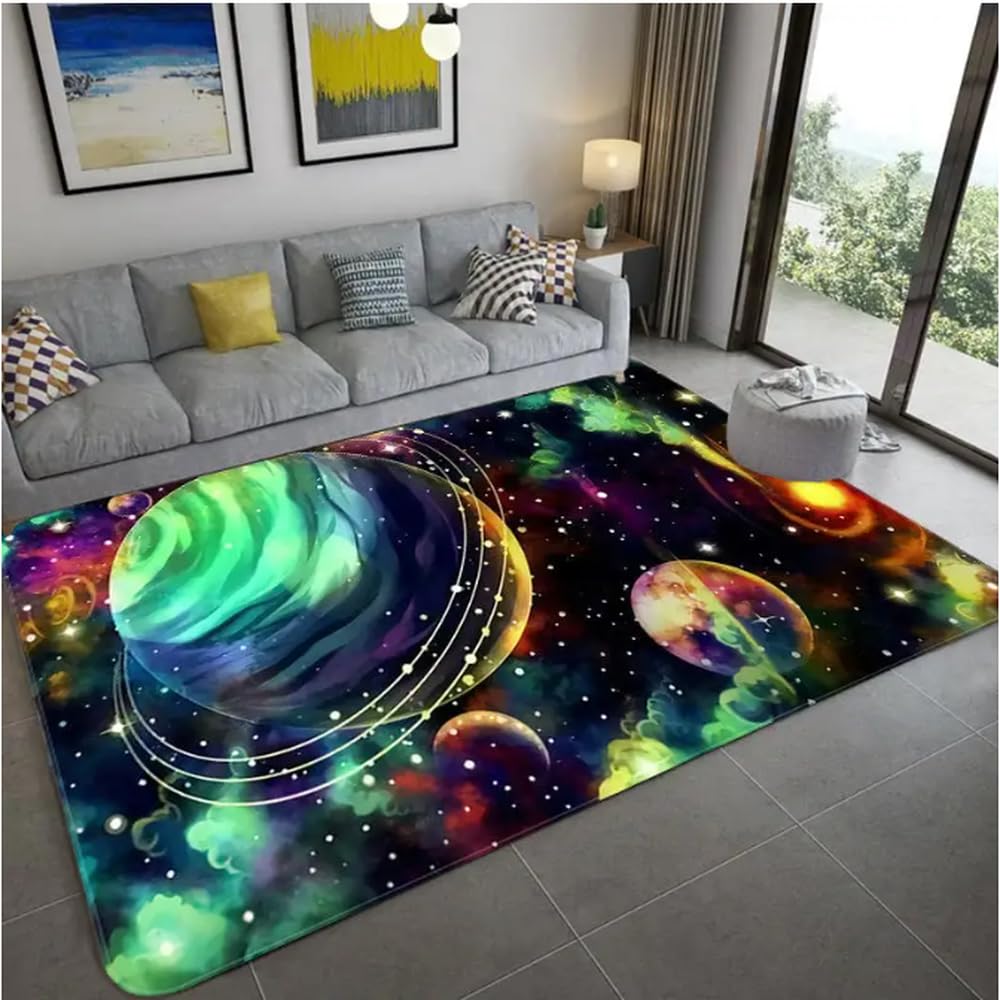 Tapis de salon espace univers planète en flanelle douce pour chambre et séjour 60x90cm