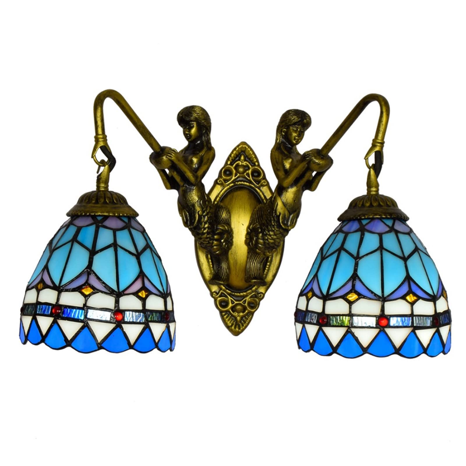 SXSCARKX Retro Decorative Wall Lamp Tiffany Double Head Mediterranean Creative Stained Glass Lampshade Living Room Dining Needed