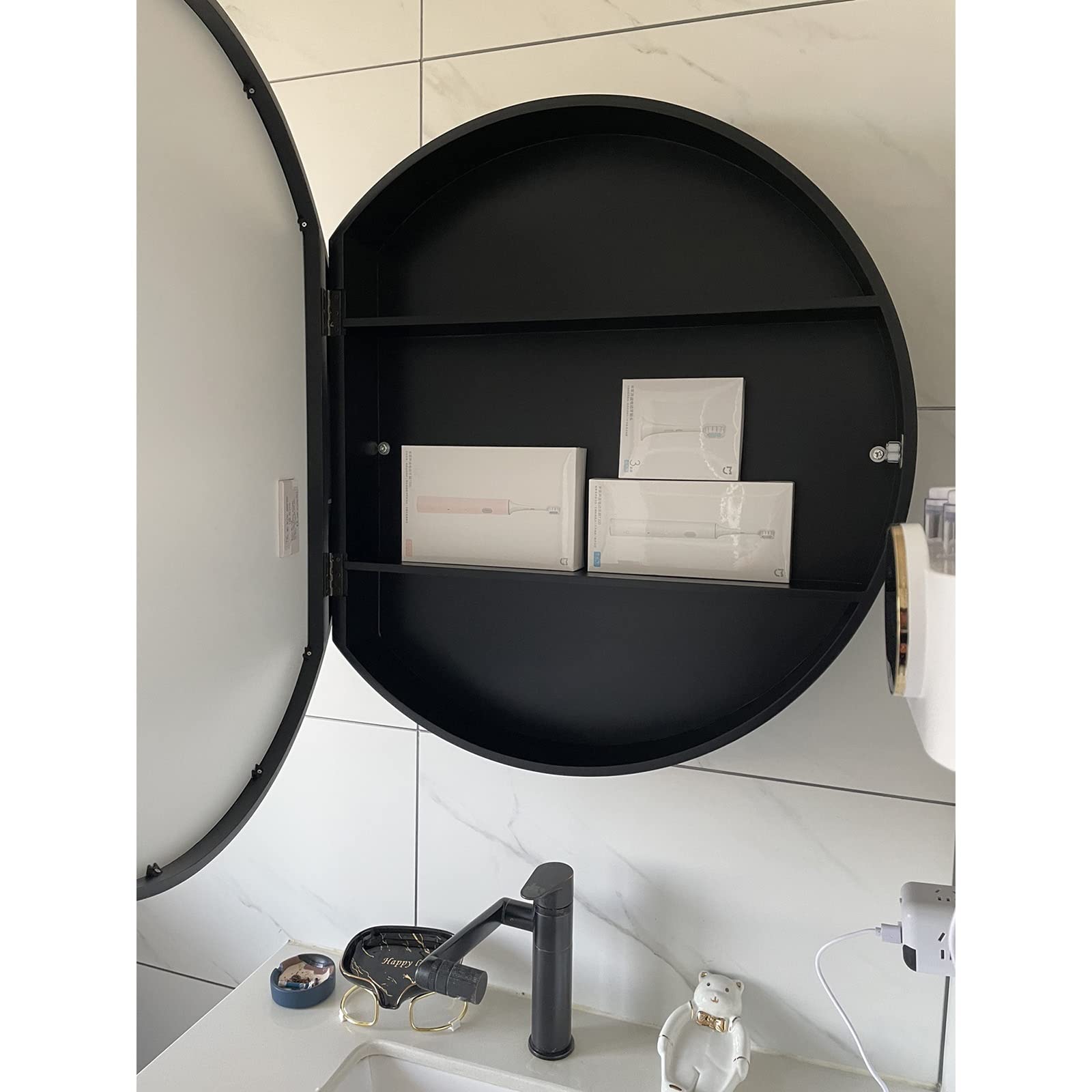 Armadietto Da Bagno Con Specchio per Medicinali Illuminato a LED, Anti