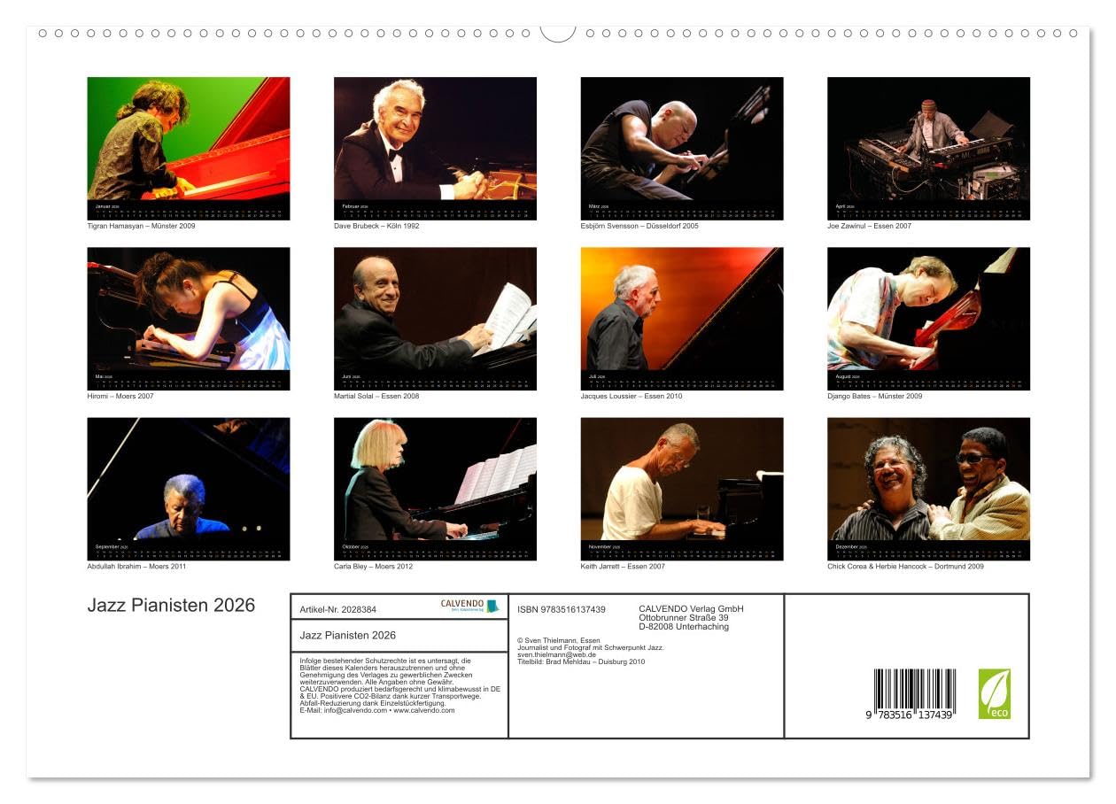 Jazz Pianisten 2026 (hochwertiger Premium Wandkalender 2026 DIN A2 quer), Kunstdruck in Hochglanz: Sensible Momentaufnahmen berühmter Tastenkünstler (CALVENDO Kunst)