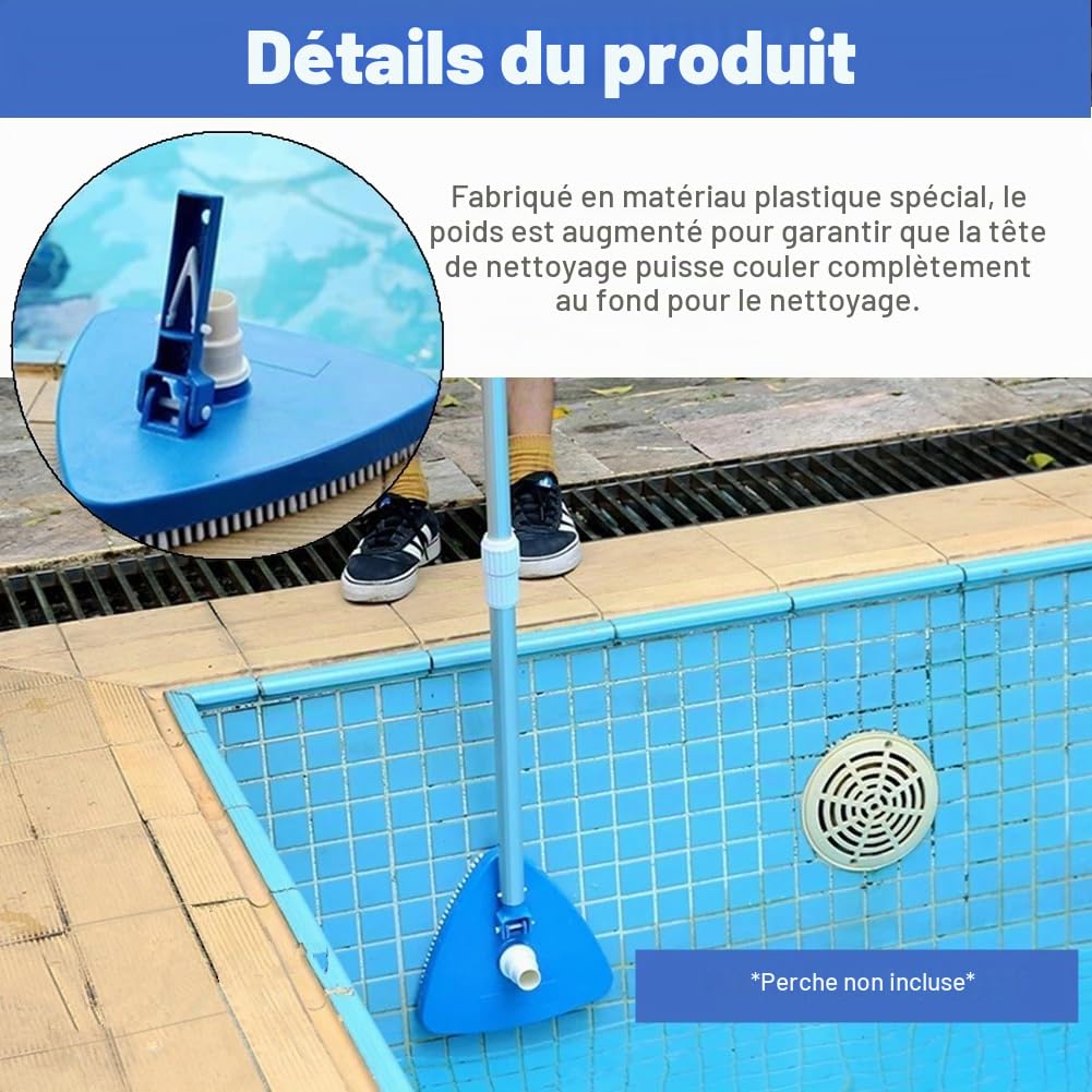 Tête de nettoyage triangulaire lestée portable pour piscine, accessoire de brosse de nettoyage pour piscine