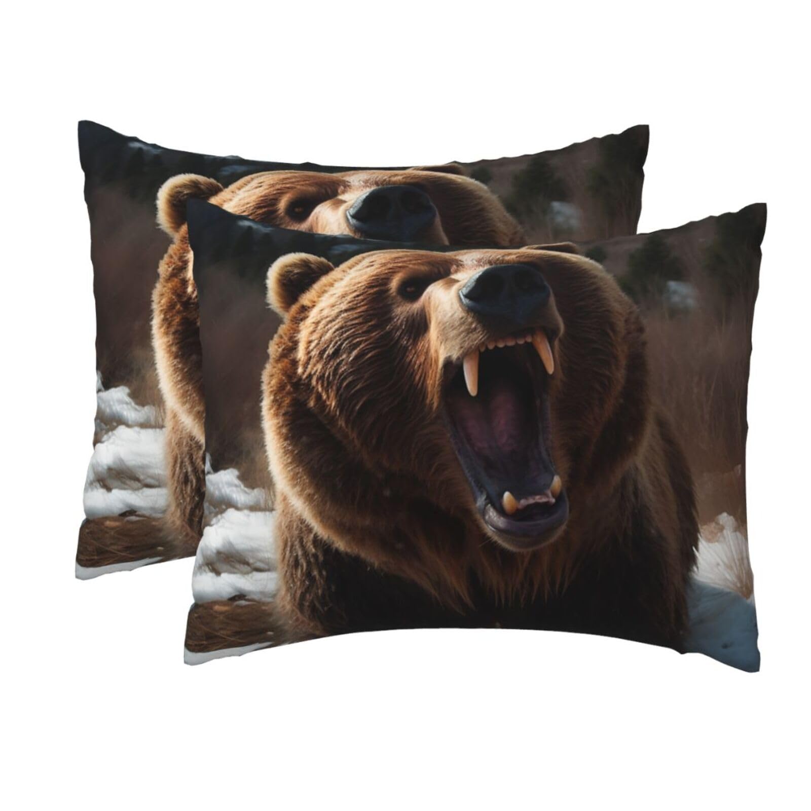 2 Pack Standard Size Pillow Cases for Hair and Skin Soft Breathable Pillow Case Covers with Hidden Zipper Roaring Bear Pillowcase 20x26 Inches Pillow Cover for Sleeping Gift