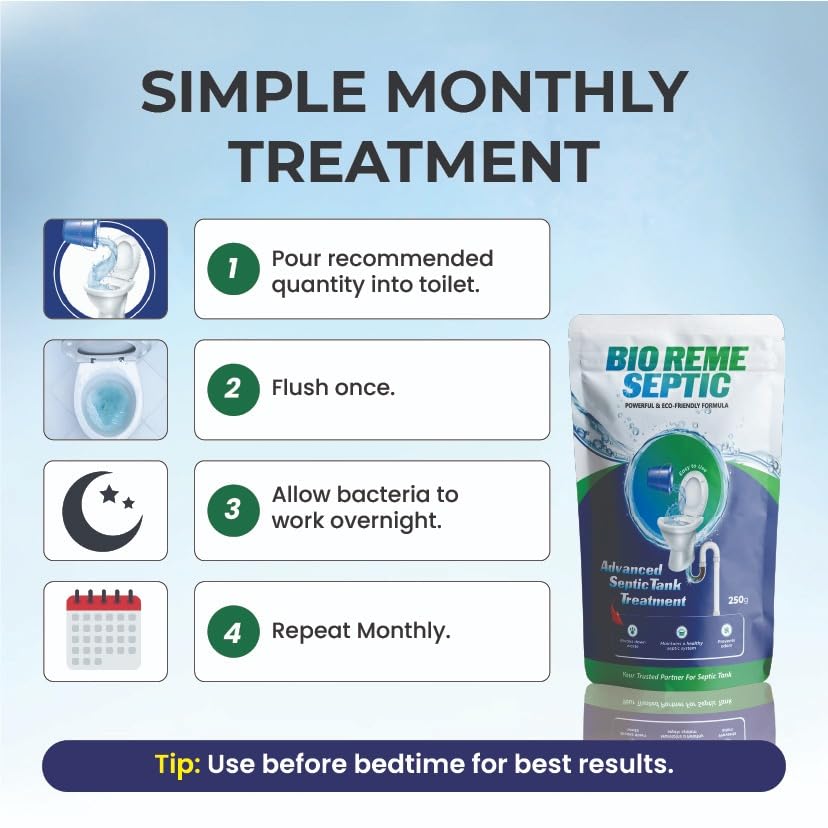 Image of Bio Reme Septic Tank Cleaner Bacteria Powder Anaerobic Bacteria & Enzymes Reduces Sludge, Removes Odour Drain Cleaner Powder for Pipes & Bio Toilets 250g