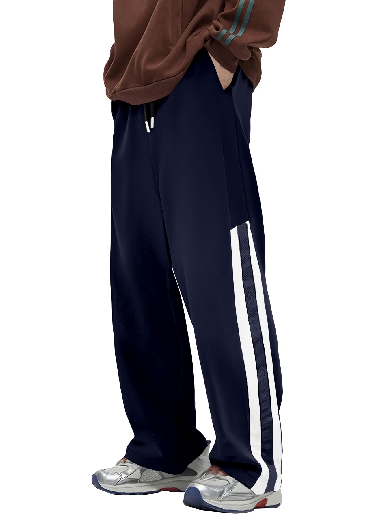 avanova Men's Black Striped Sports Track Pants – Loose Fit Casual Trousers with Drawstring Waist, Straight-Cut Outdoor Running & Fitness Track Pants, Lightweight Spring/Summer (Track 257)-picture-10