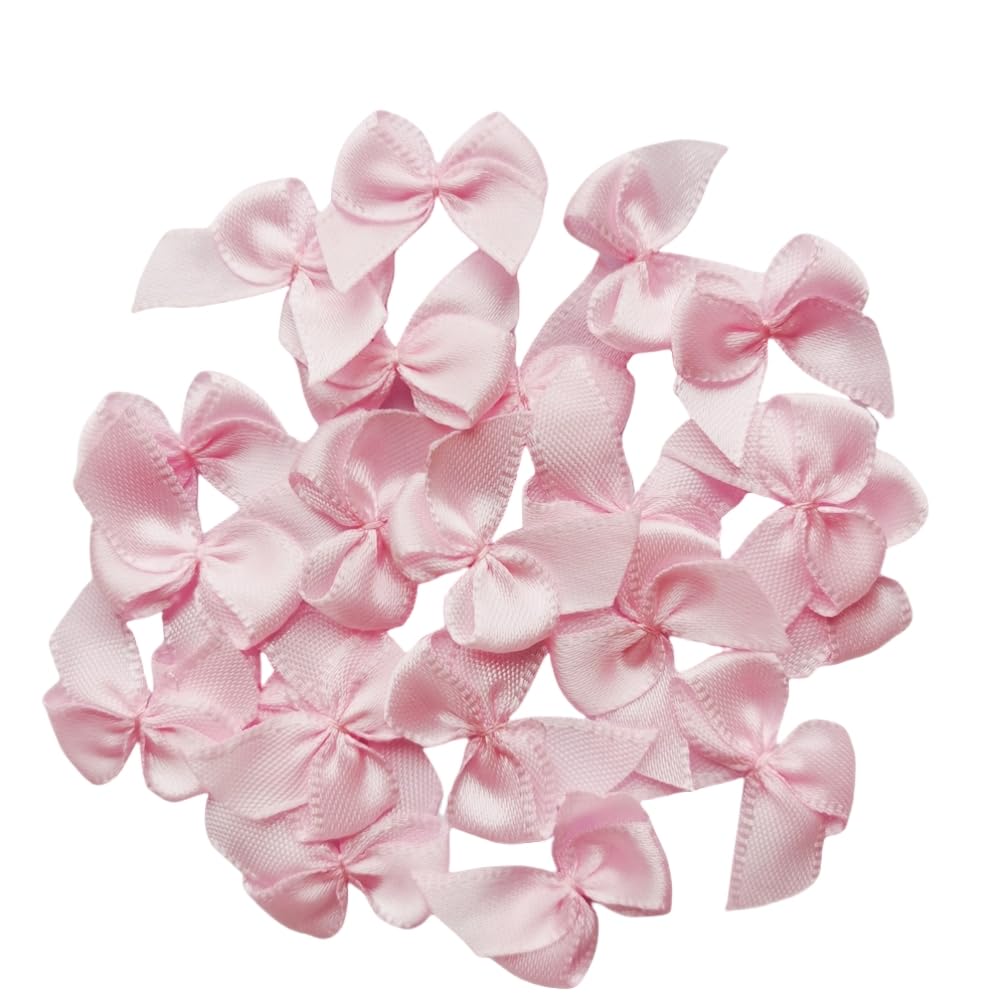 200Pcs Mini Satin Ribbon Bows Flowers Craft Ribbon Satin Bows 1 Inch for Sewing Appliques DIY Crafts Decoration Hair Accessories Wedding Party Gift Box Ornament (Pink)