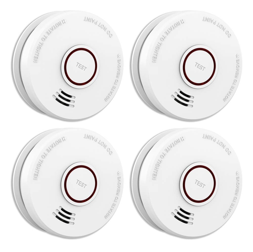 4 Pack Smoke Detector Fire Alarms 9V Battery Operated Photoelectric Sensor Smoke Alarms Easy to Install with Light Sound W...