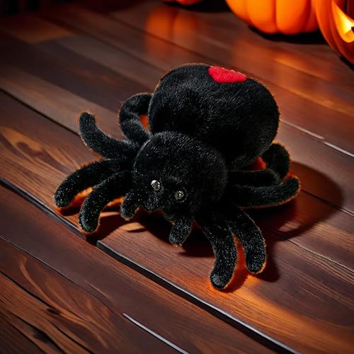 Miniatura 4 de Peluche de araña negra de 9.8 pulgadas, de piel suave, abrazable, de araña, para Halloween, adorable juguete de peluche, juguete de peluche súper