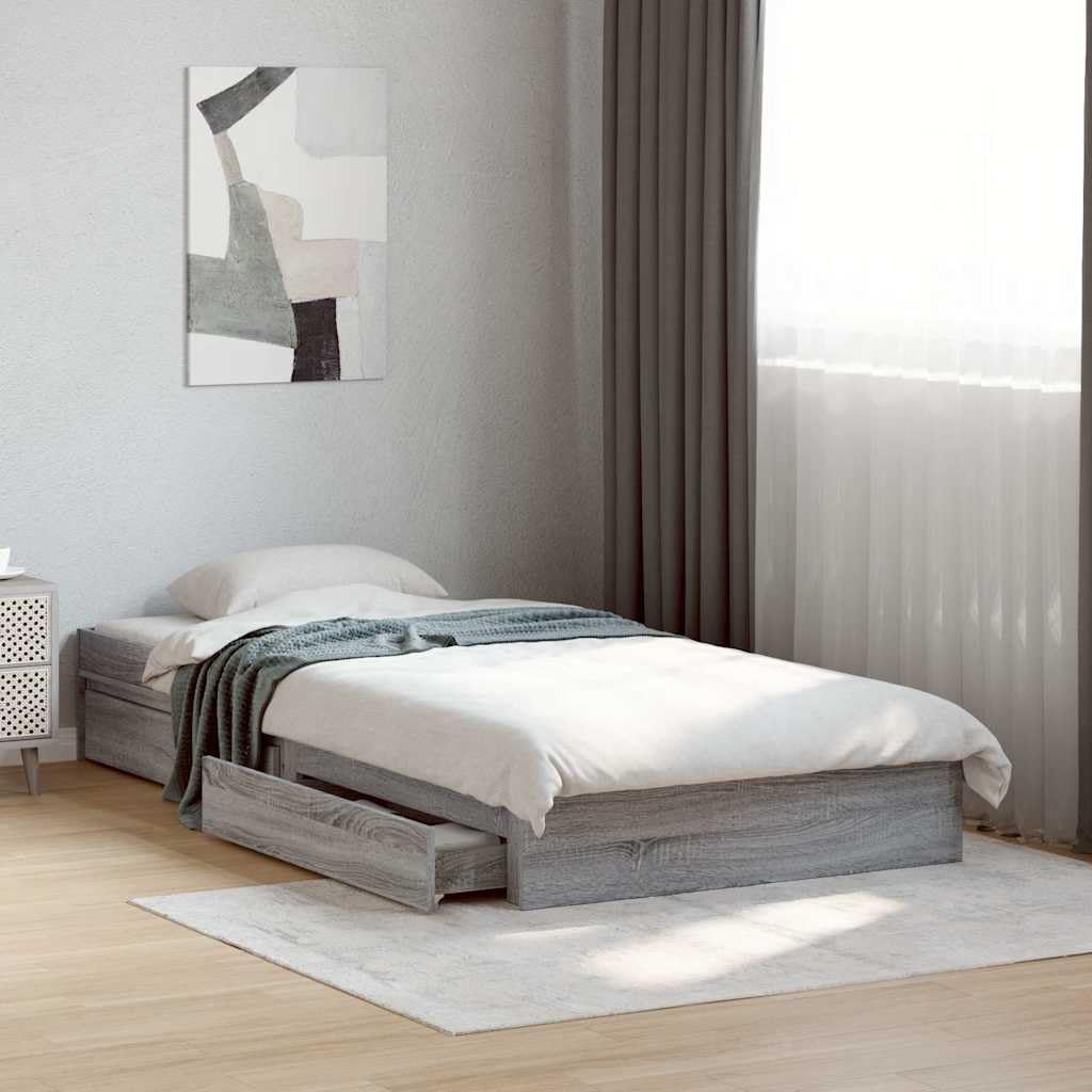 vidaXL Cama con cajones Madera de ingeniería Gris Sonoma 90x190 cm