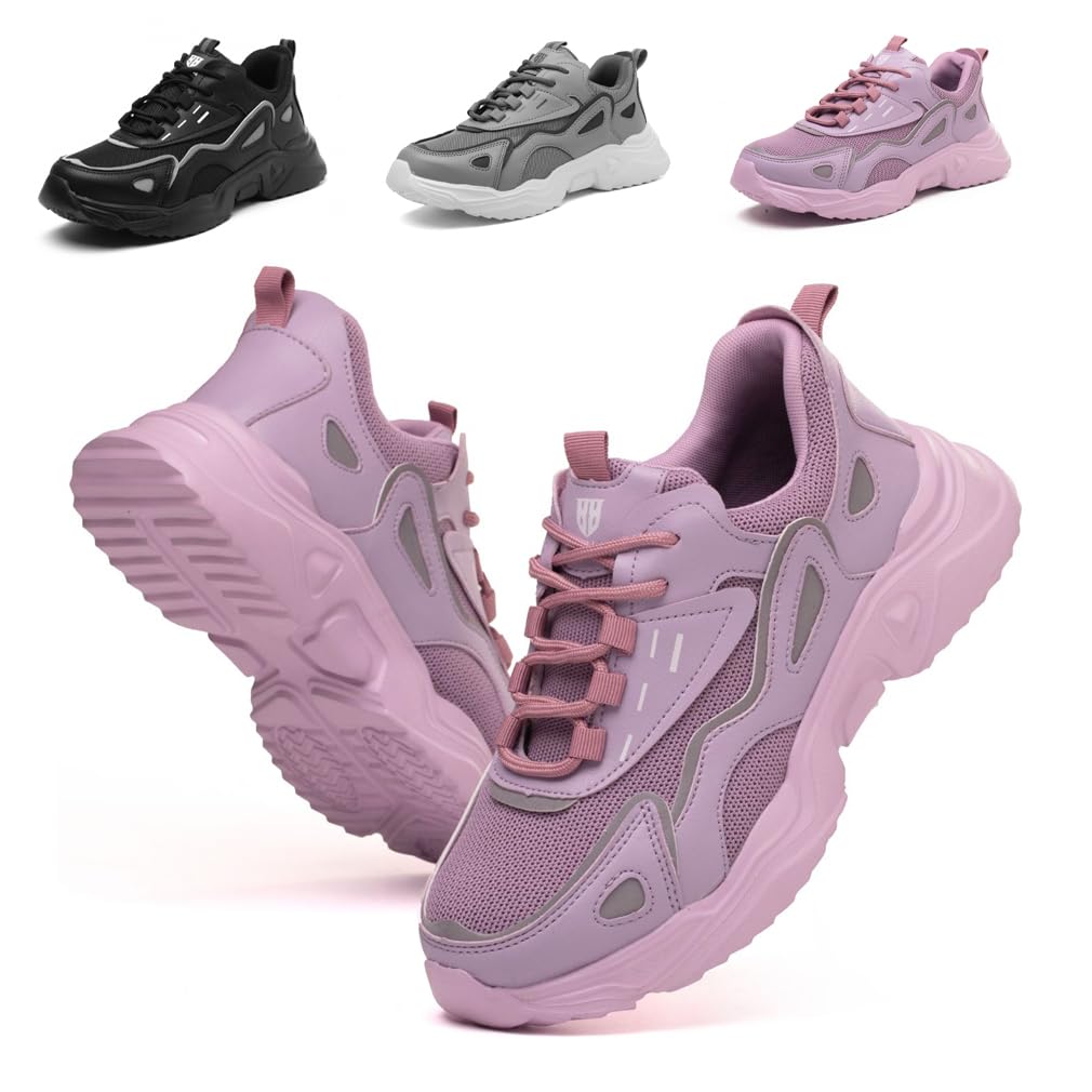 Scarpe Antinfortunistiche Donna Leggere Scarpe da Lavoro on Punta in Acciaio Comode Traspiranti Antiscivolo Scarpe Sicurezza Donna Viola