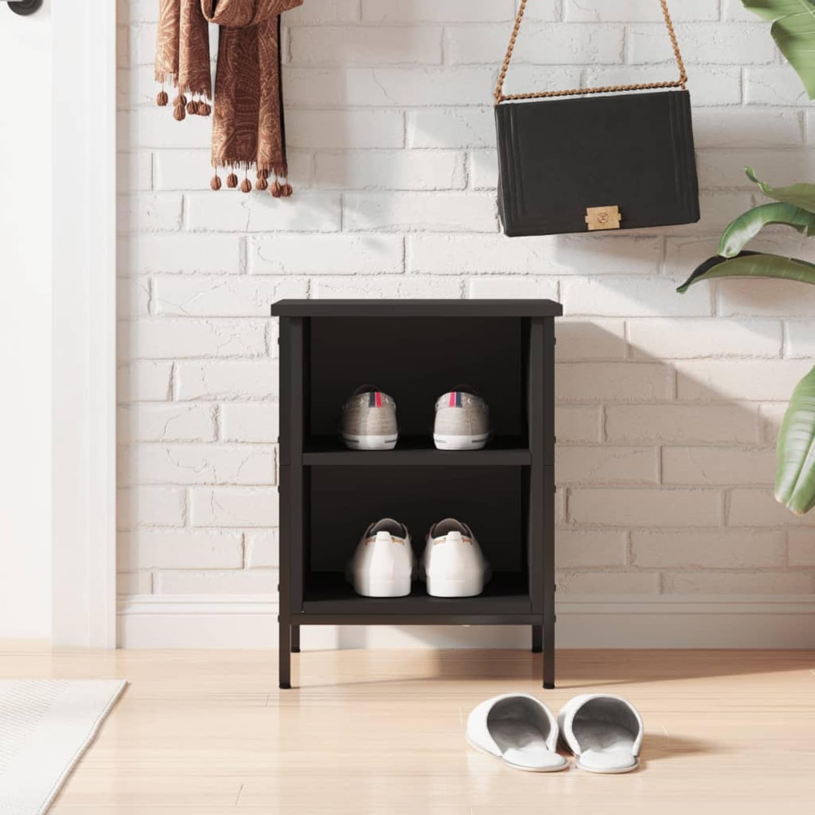 Rantry Scarpiera Nera 38x35x50 cm in Legno Multistrato, Scaffale Portascarpe Organizzatore per Scarpe Salvaspazio Stoccaggio Salva Spazio per Corridoio per Soggiorno Ufficio