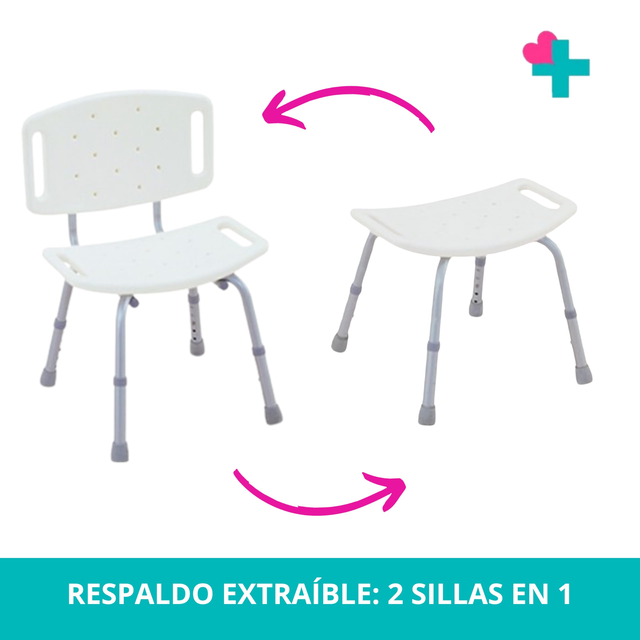 Asiento Ducha con Respaldo. Silla Ortopedica Ducha Antideslizante. Silla de Baño Geriatrica. Silla para Plato de Ducha Regulable en Altura. Silla de Ducha para Personas Mayores.