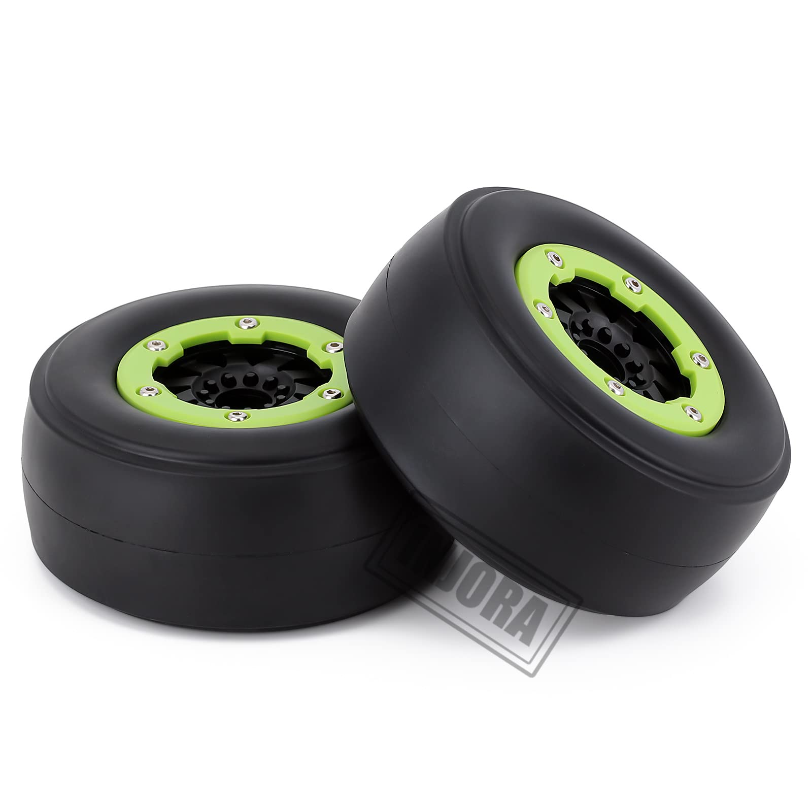 INJORA RC Drag Racing Tires - 2.2/3.0 Rear Wheels For 1/10 Scale No-Prep Drag Cars Like Losi 22S & AE DR10 - 2PCS Set (Black, Glue-On)