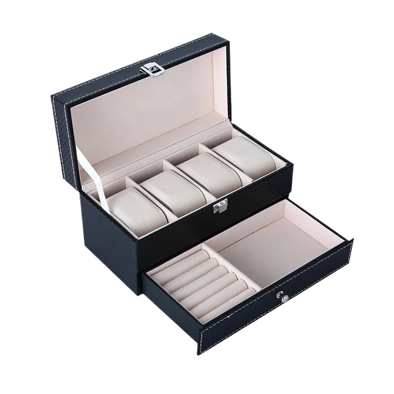 GHHZML Watch Box 4-position double-layer multi-purpose jewelry watch box pu leather necklace earring bracelet ring storage