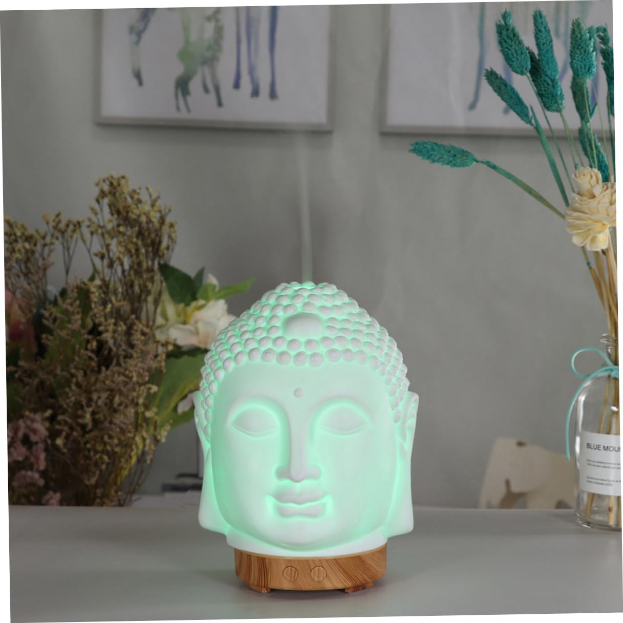 GALPADA Difusor De Aromaterapia Ultrasónico Cabeza De 220-240v Cerámica Base Madera Clara Para Yoga Hogar Oficina Dormitorio Aromatizador y Humidificador