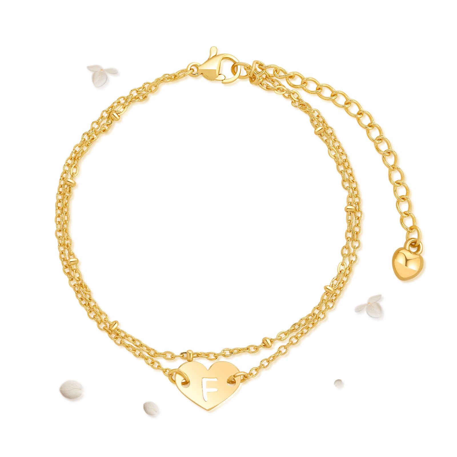 Smilelife Women Gifts - Women Bracelets - Dainty Golden Initial Heart Charm Chain Bracelets With Hollow Letter
