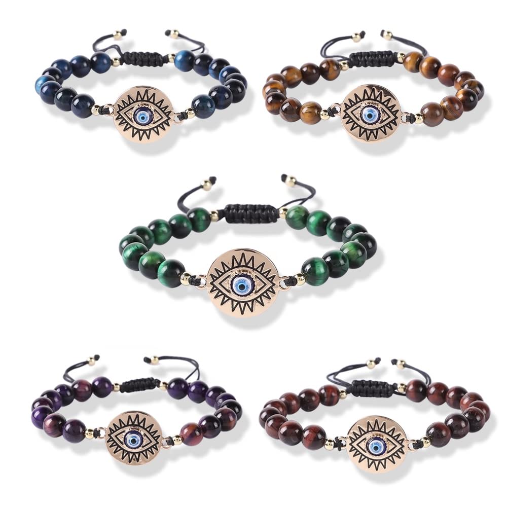 Tiger Eye Beads Bracelet with Evil Eye Charm