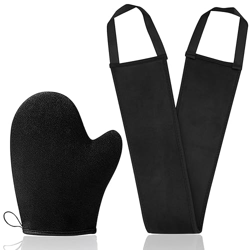 STEUGO - Juego de 2 guantes autobronceadores para aplicar guantes autobronceadores negros y aplicador de espalda bronceada, guantes