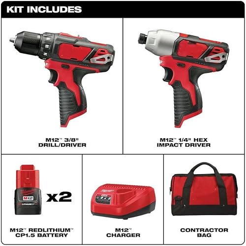 Miniatura 4 de para Milwaukee 2494-22 M12 12V batería de iones de litio inalámbrica Kit combinado de 2 herramientas