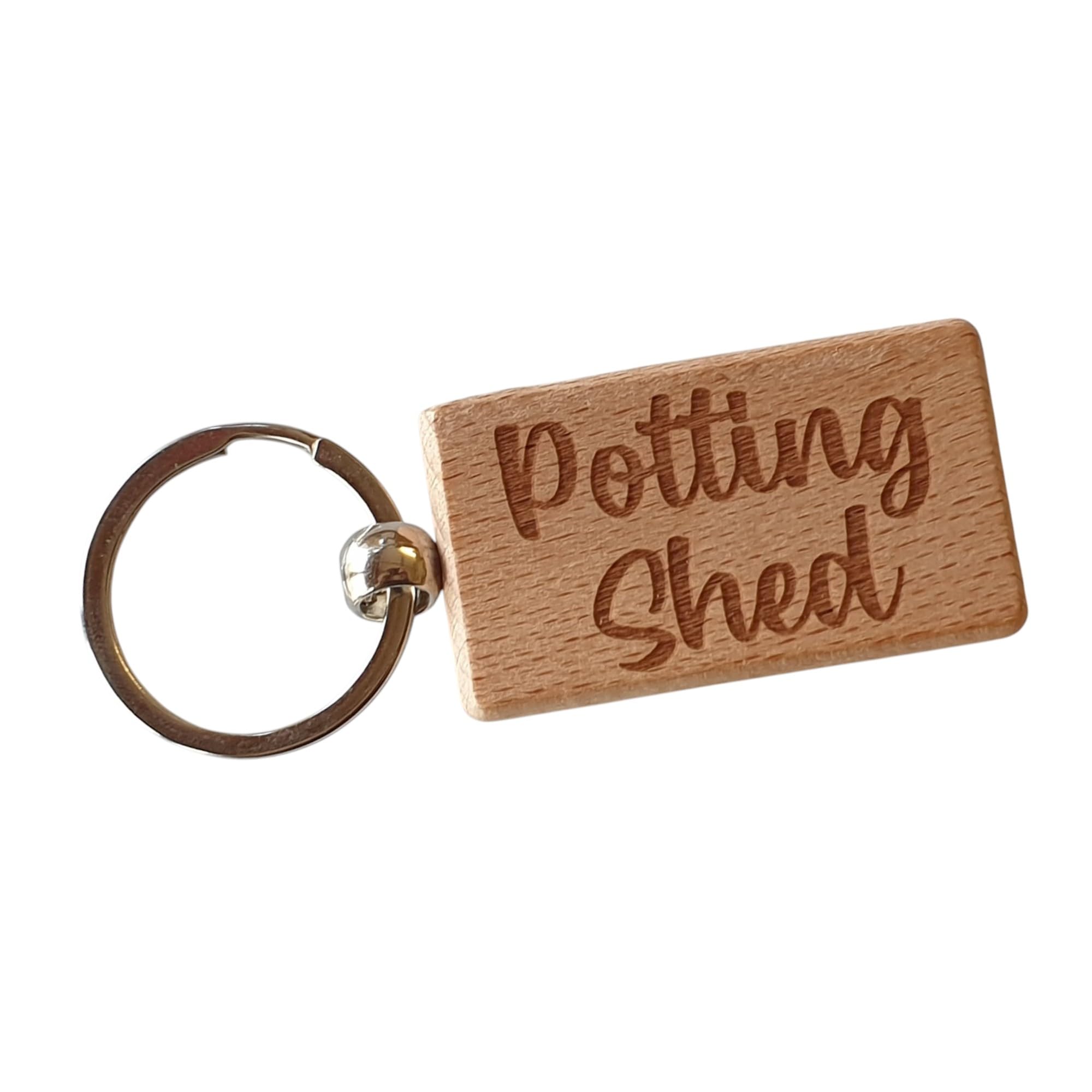 Decalarama Brown Potting Shed Keyring Nice Cute Custom Engraved Wooden Key Fob Novelty House Keys Present