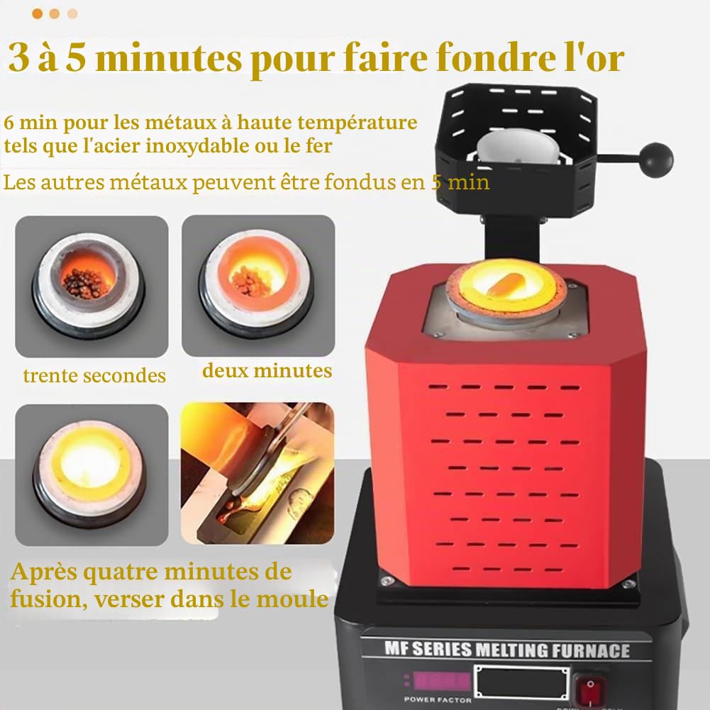 Four électrique De Fusion 5000 W, 1600 °c / 2912 °f, Kit De Coulée De Métaux pour L'industrie Et Les Ateliers, Temps De Fusion : 3 à 5 Minutes Black-3kg